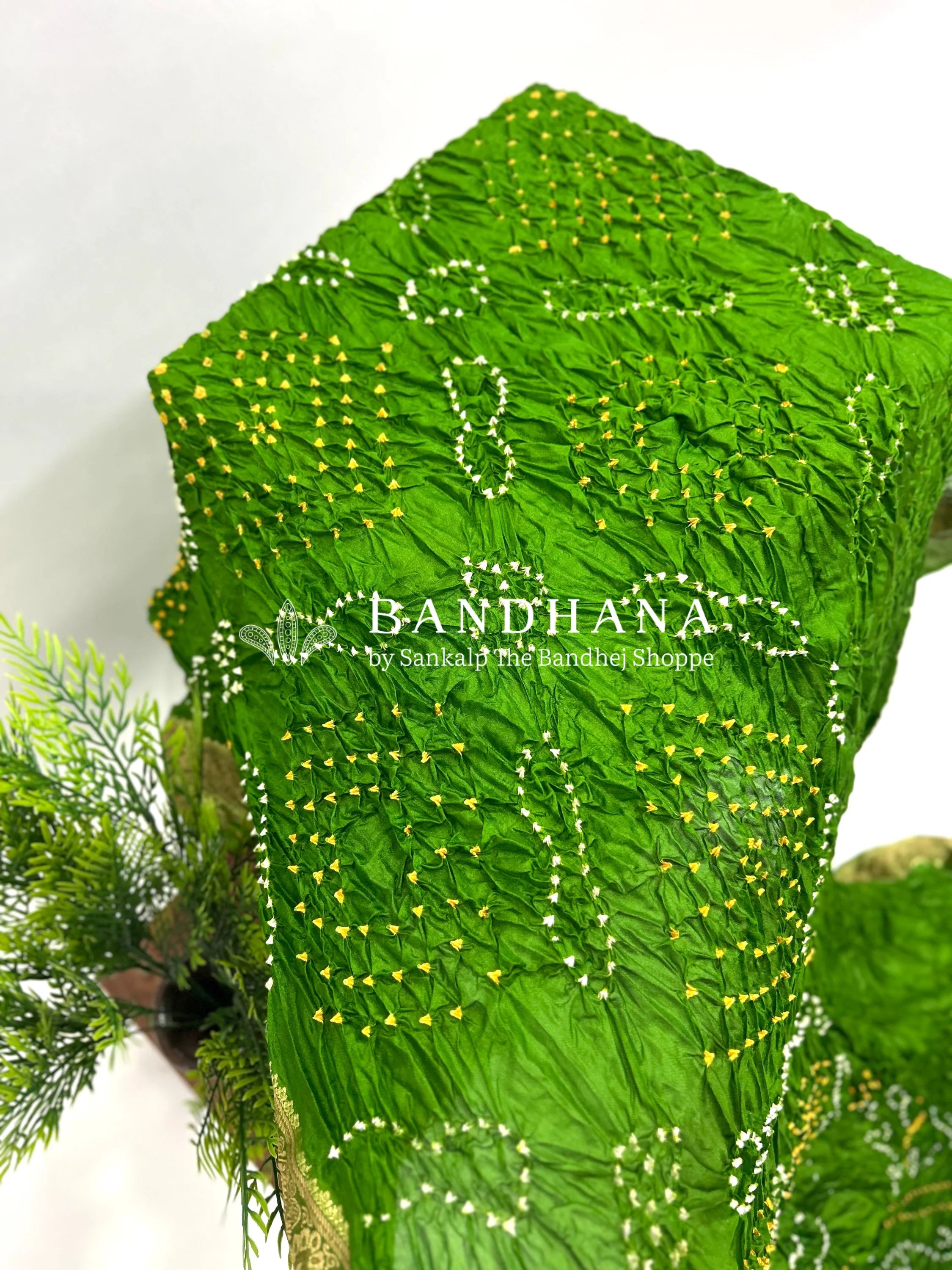 Mehandi Soft Silk Resham Border Bandhani Saree limegreen / Soft Silk Sarees