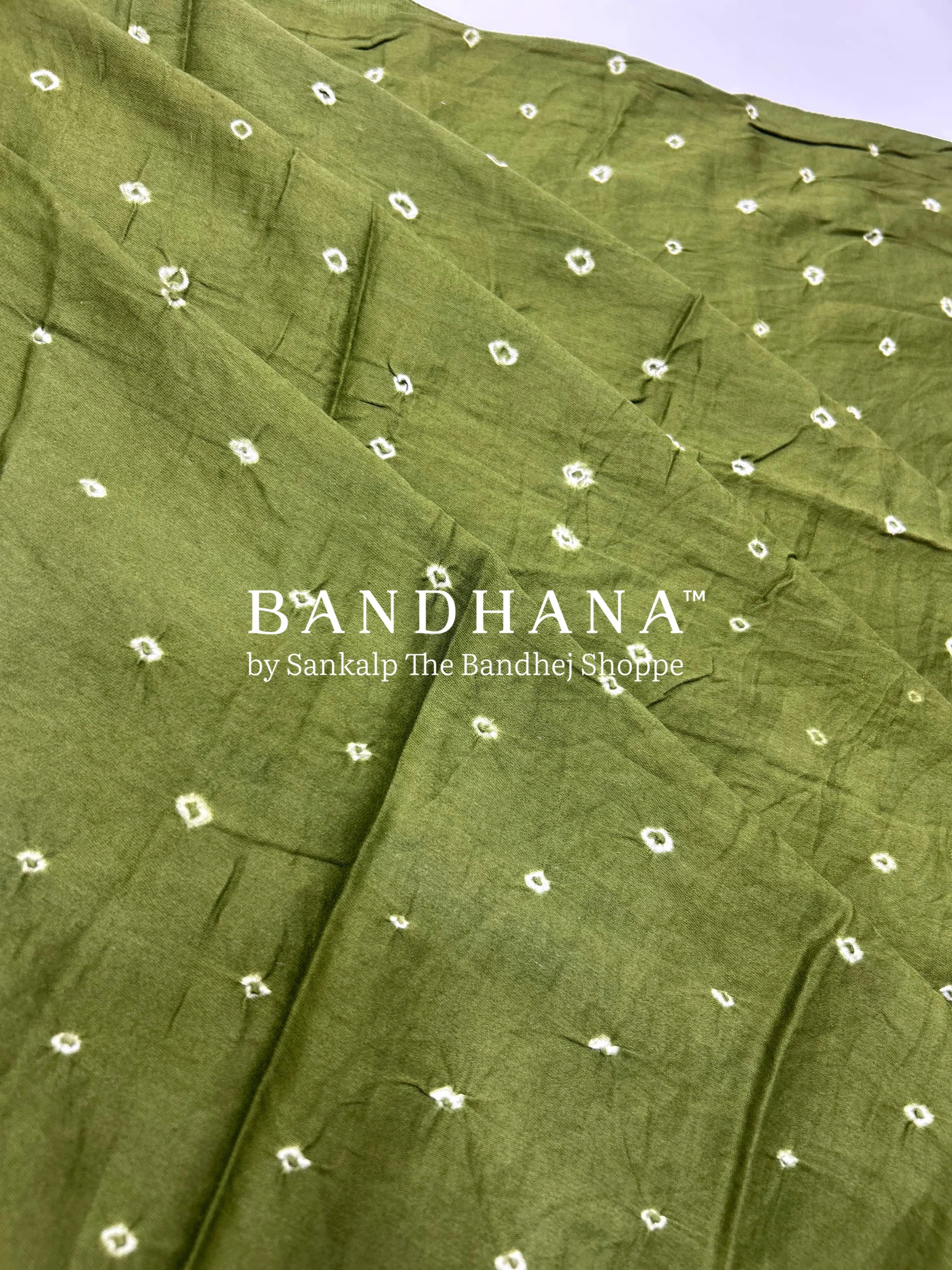 Mehendi Green-Maroon Cotton Fancy Work Bandhani Dress Material green / Cotton Dresses