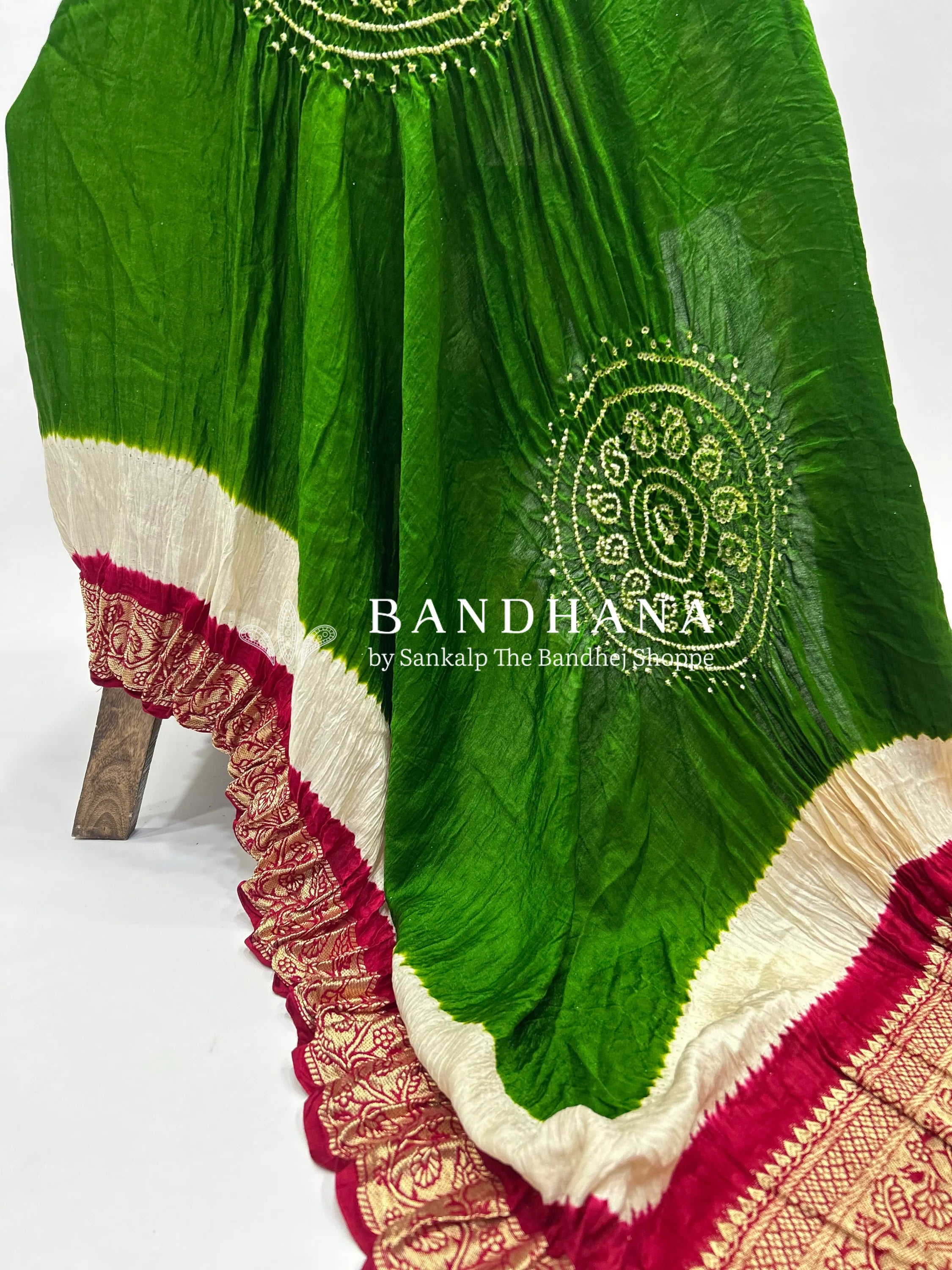 Mehendi-Maroon Gajji Silk Designer Gala Dupatta With 3 Colour Dying green / Gajji Silk Dupattas