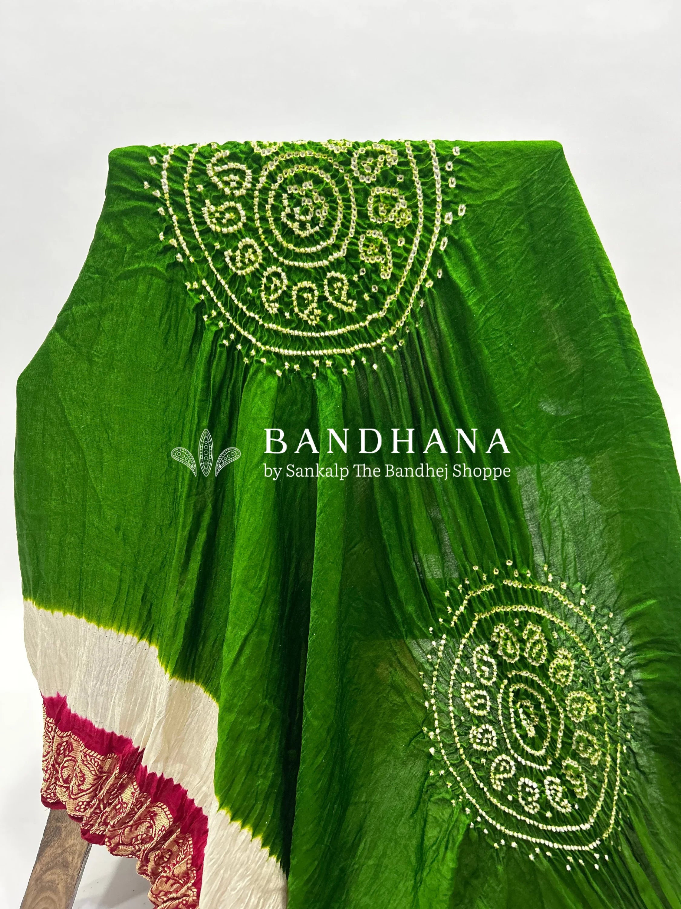 Mehendi-Maroon Gajji Silk Designer Gala Dupatta With 3 Colour Dying green / Gajji Silk Dupattas