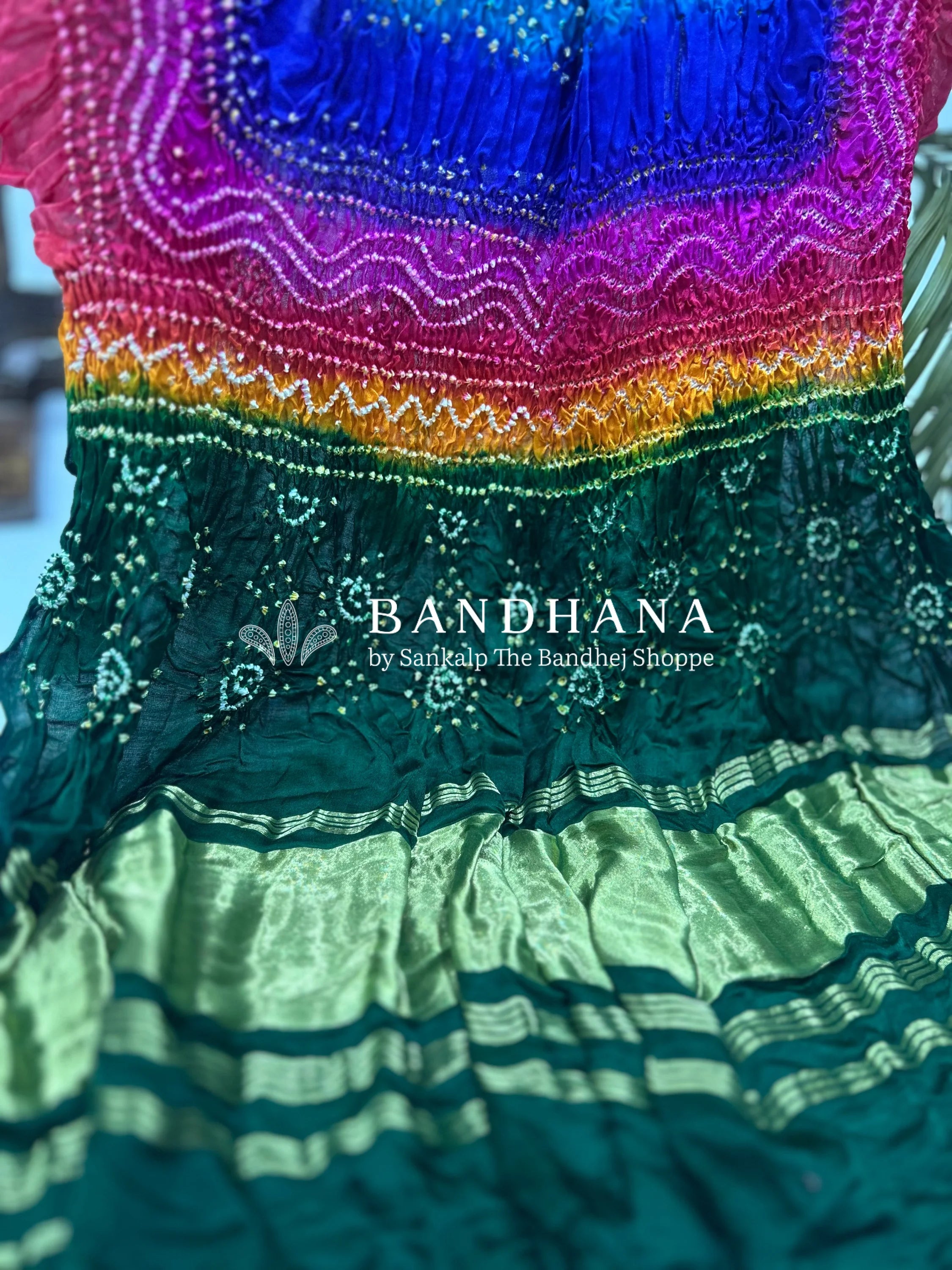 Multi Color And Green Gajji Silk Chandrakani Dupatta Dupattas