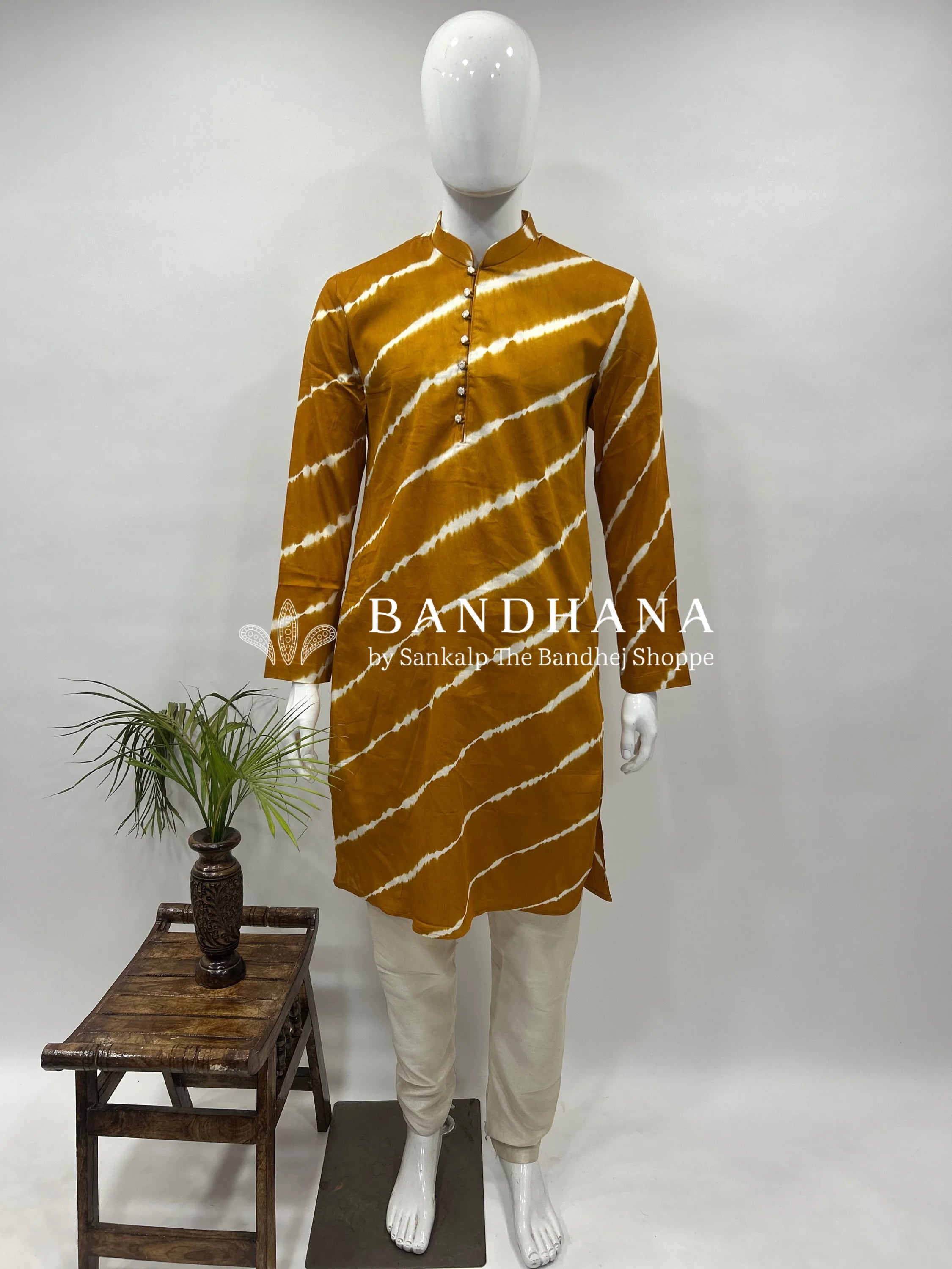 Mustard Cotton Satin Men’s Kurta