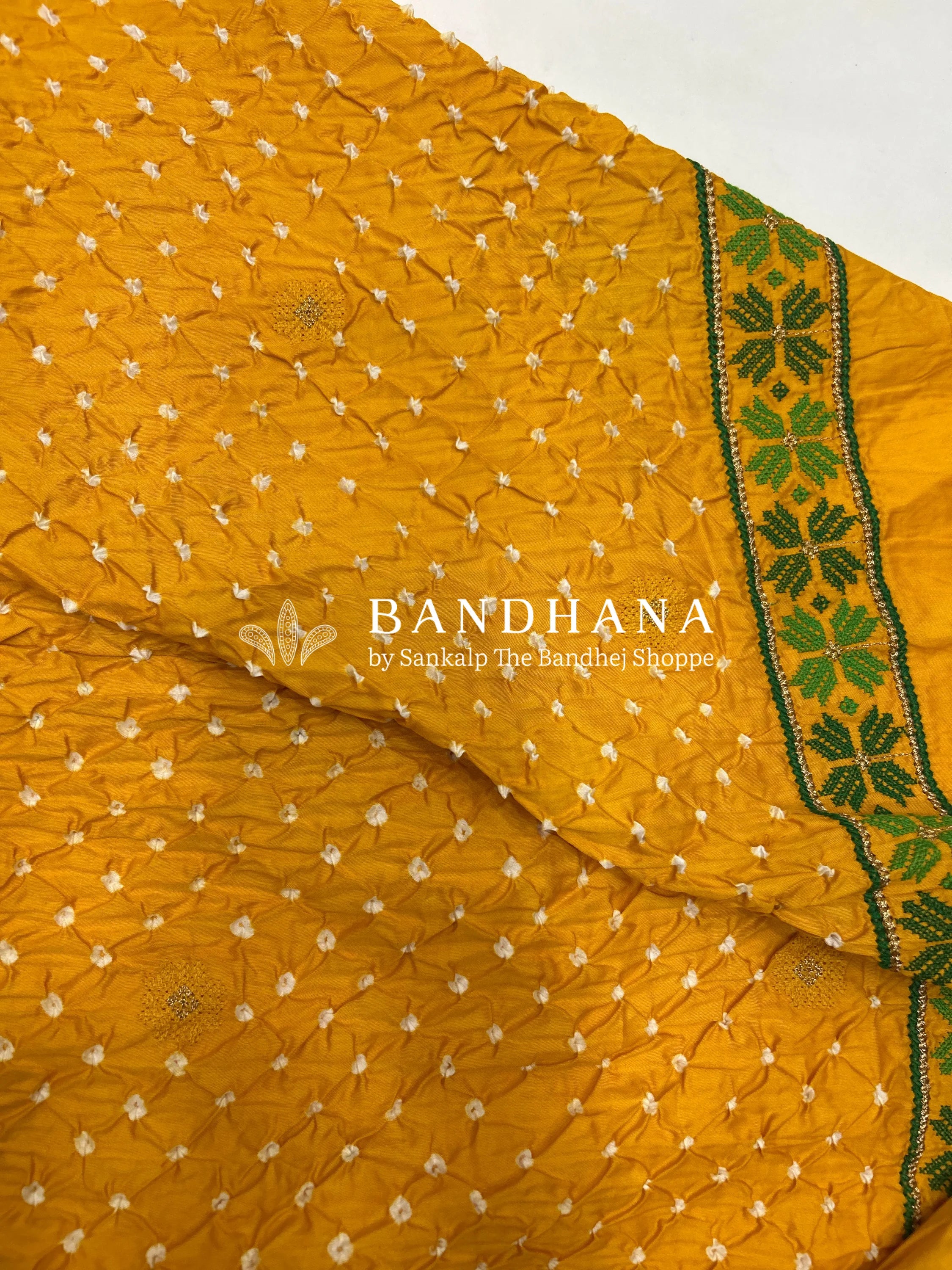 Mustard Cotton Work Bandhani Dress Material (Unstitched) yellow / Cotton Dresses