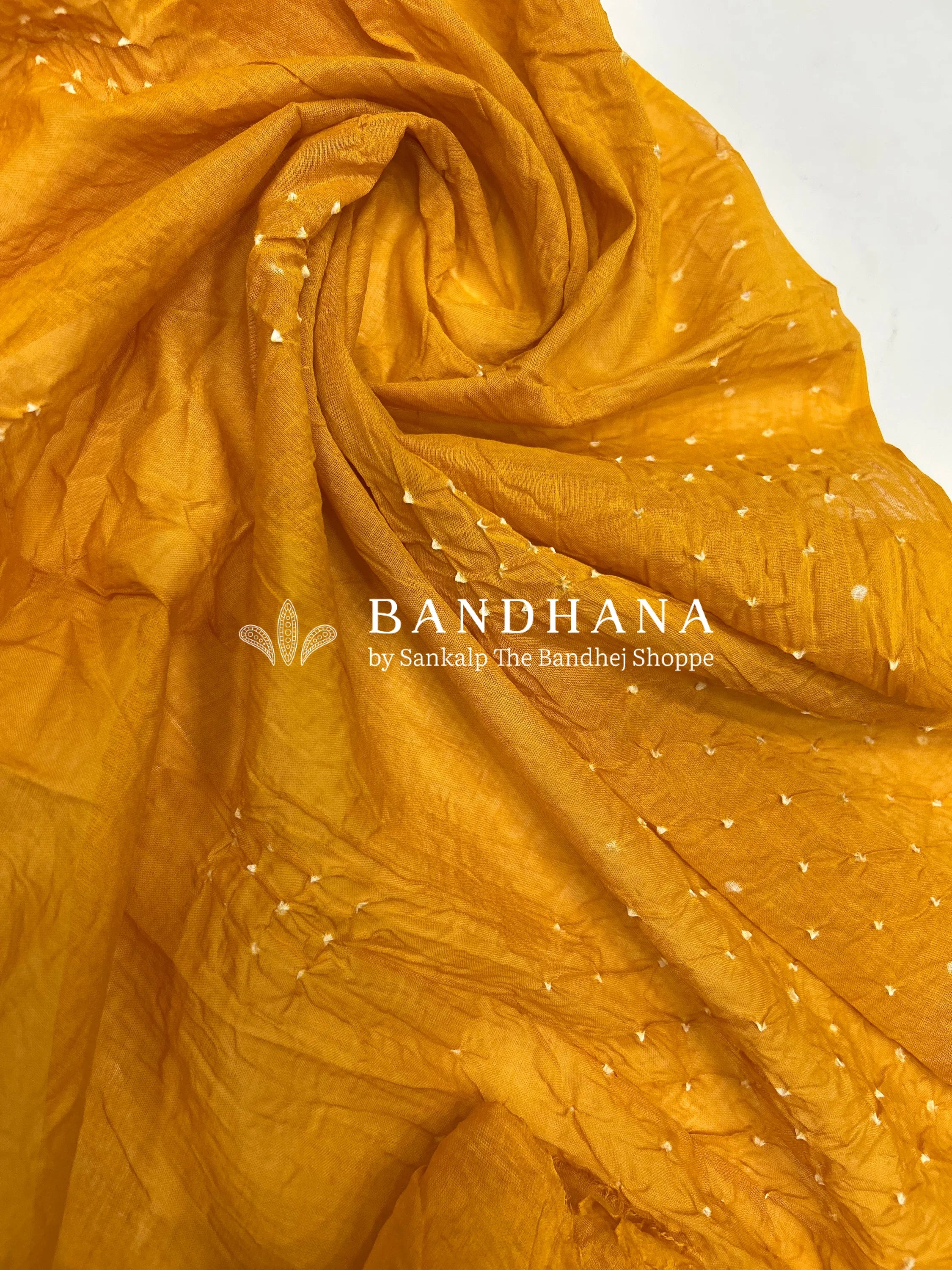 Mustard Cotton Work Bandhani Dress Material (Unstitched) yellow / Cotton Dresses