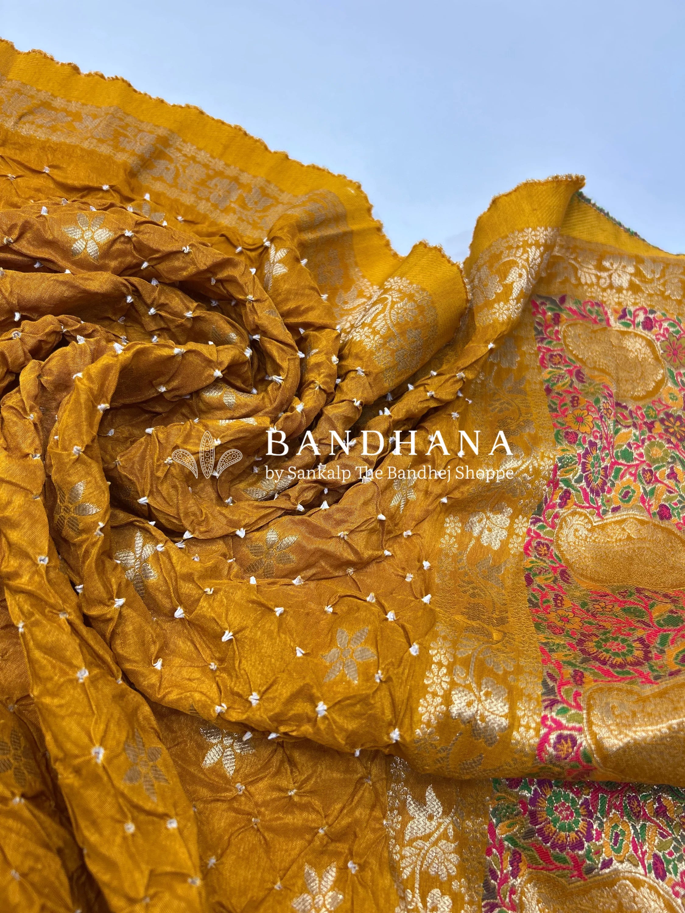 Mustard Dola Silk Bandhani Dress Material orange / Dola Silk Dresses