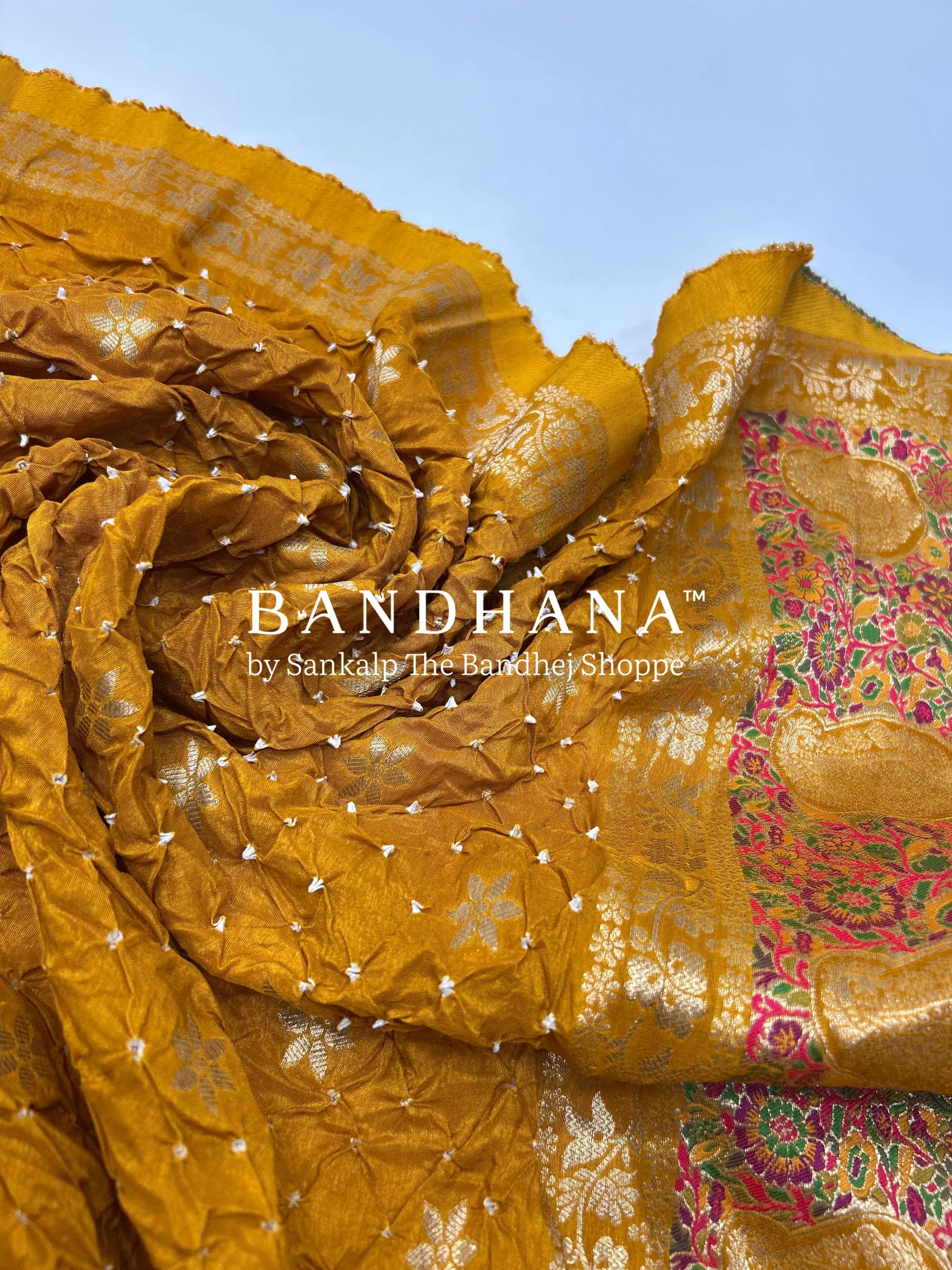 Mustard Dola Silk Bandhani Dress Material orange / Dola Silk Dresses