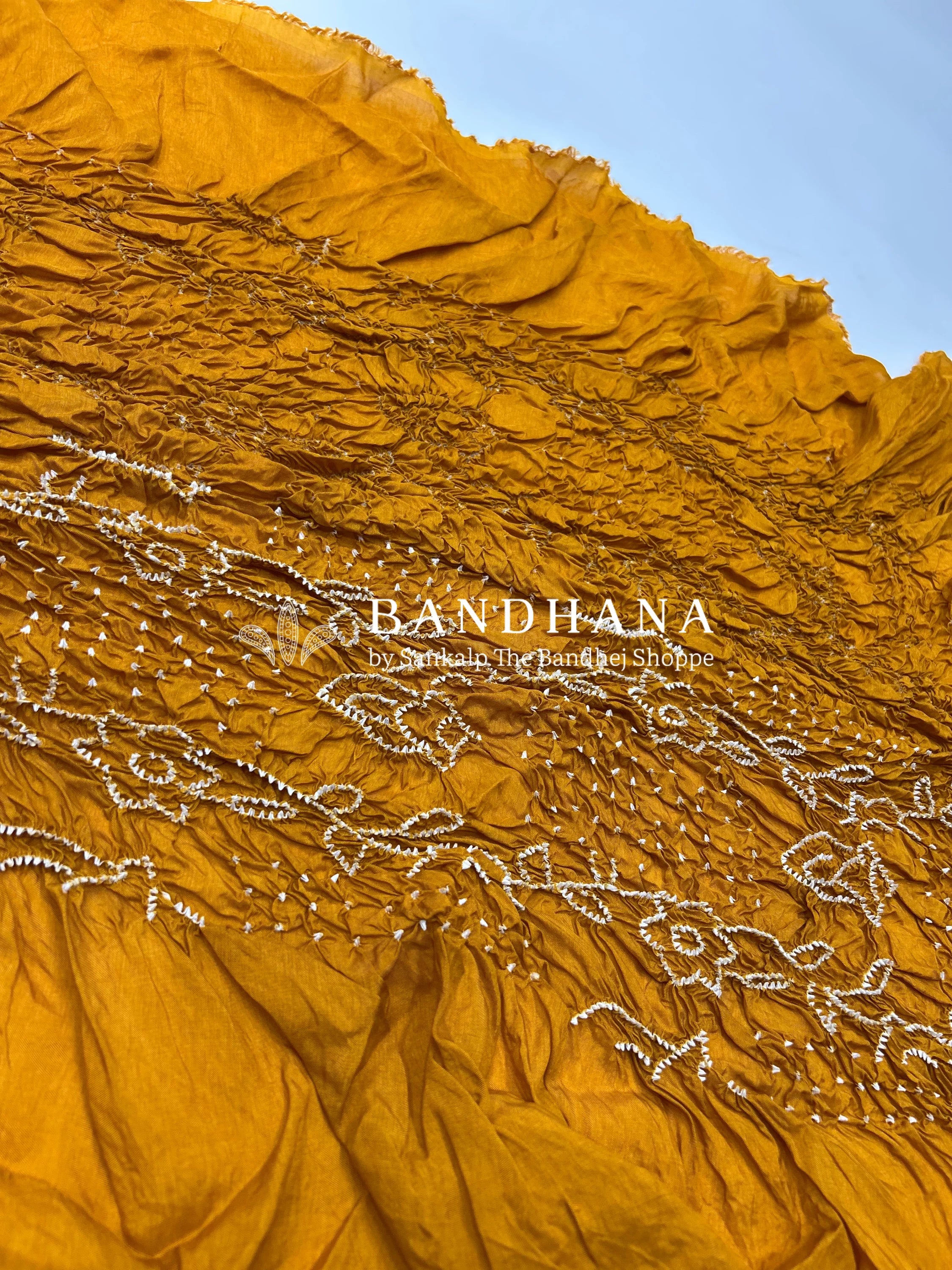 Mustard Dola Silk Bandhani Dress Material orange / Dola Silk Dresses