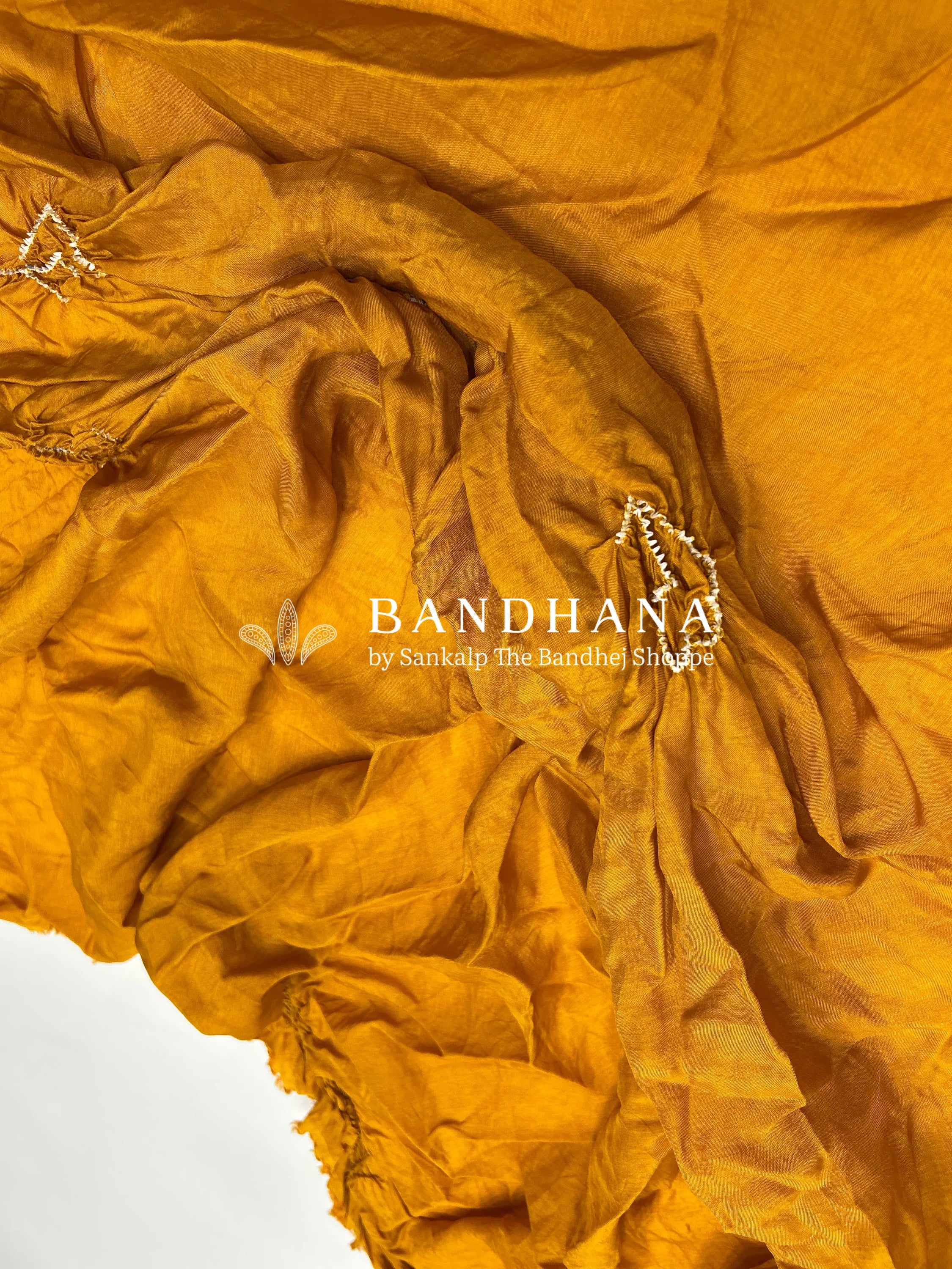 Mustard Dola Silk Bandhani Dress Material orange / Dola Silk Dresses