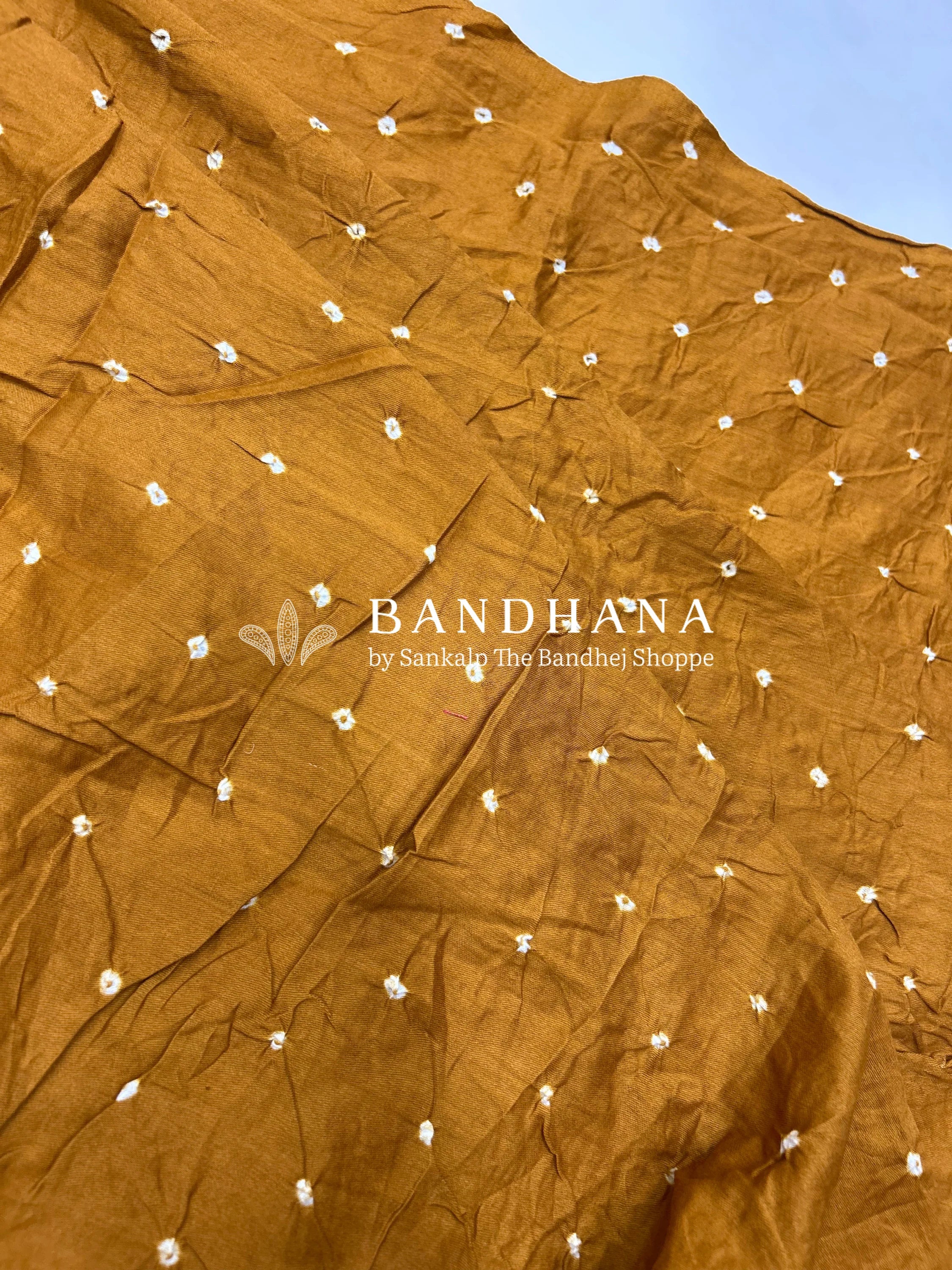 Mustard-Green Cotton Fancy Work Bandhani Dress Material darkorange / Cotton Dresses