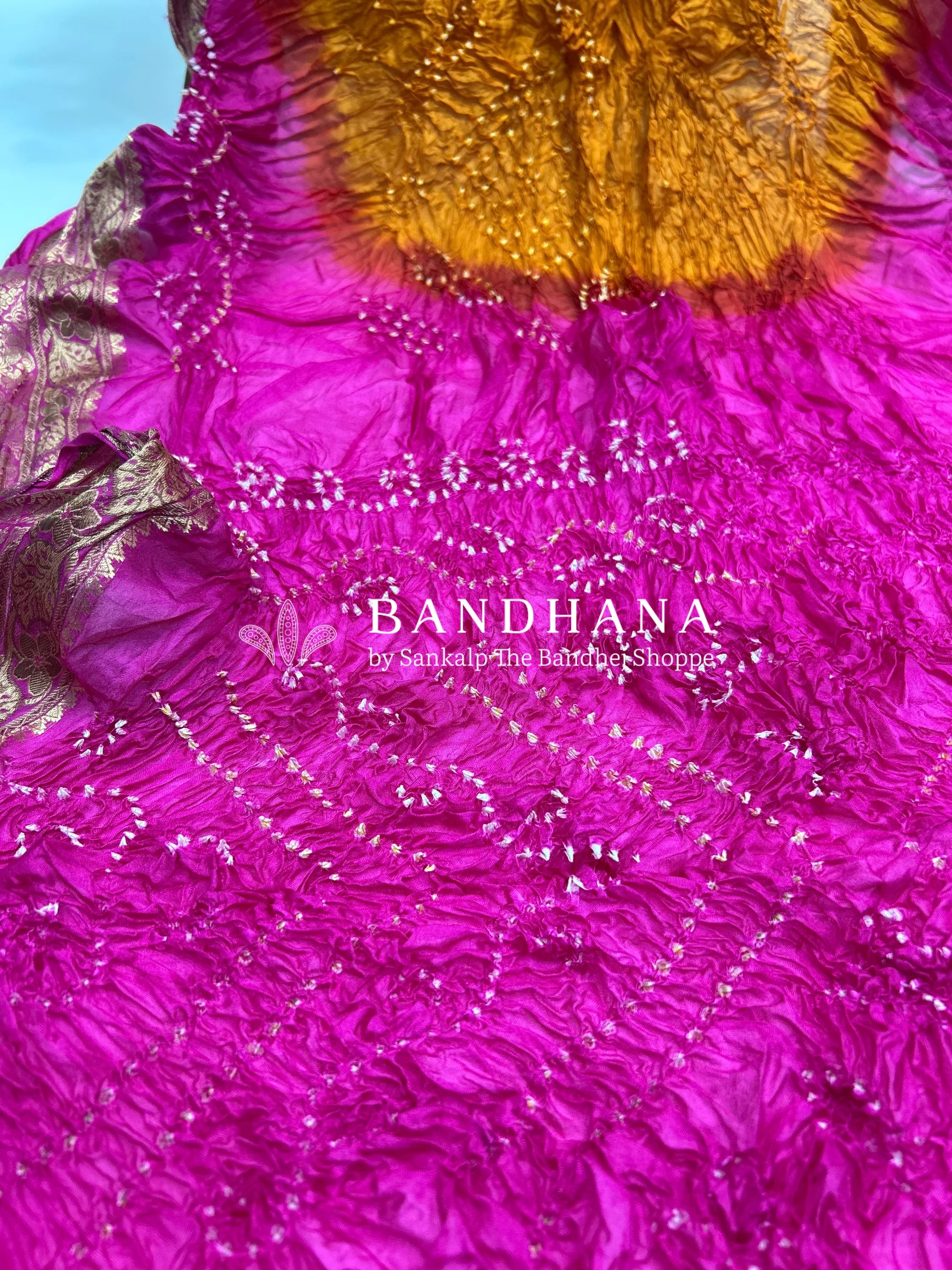 Mustard & Magenta Soft Silk Resham Palav Bandhani Saree magenta / Soft Silk Sarees