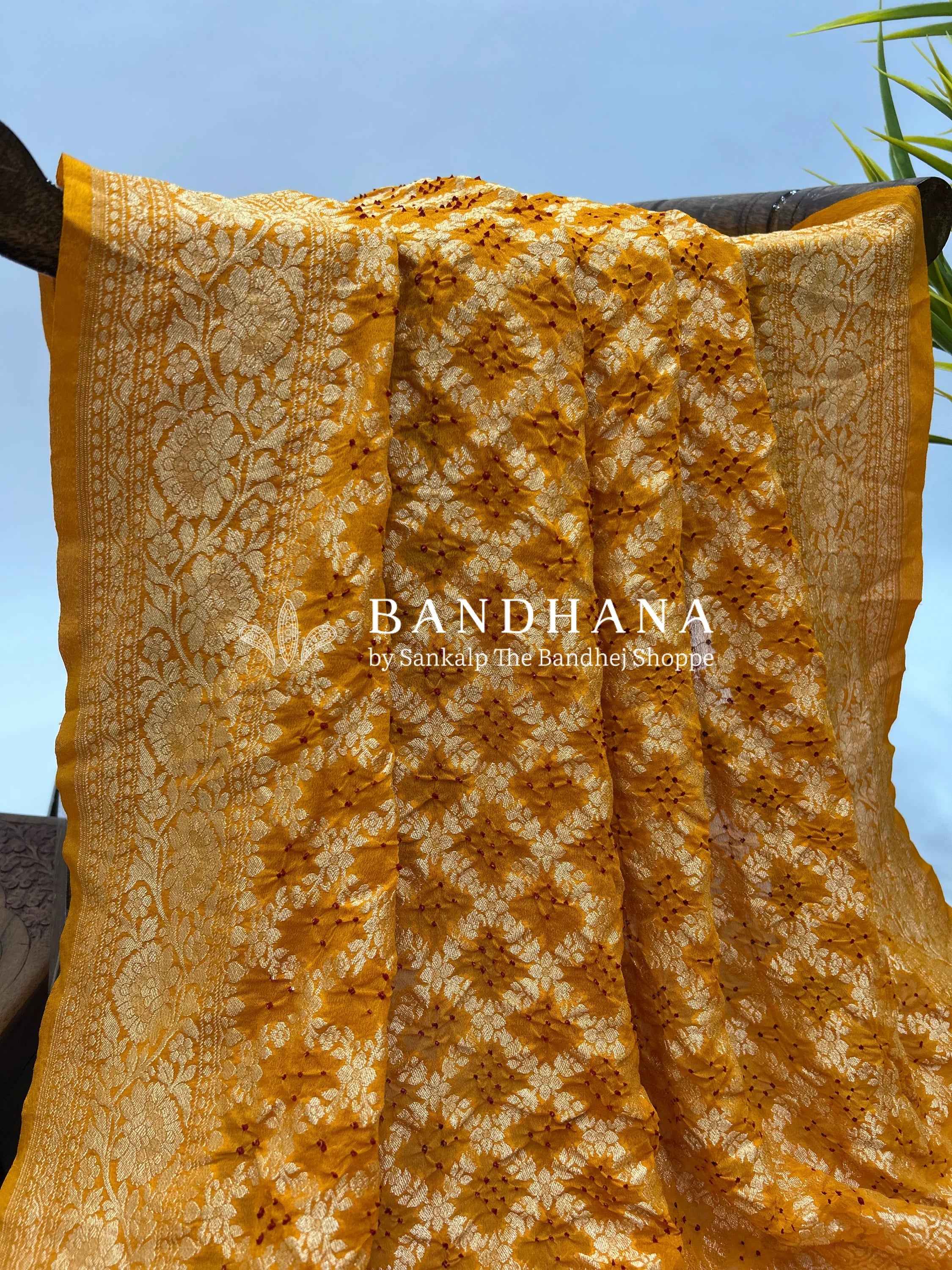 Mustard Maroon Georgette Jaal Bandhani Saree orange / Georgette Sarees