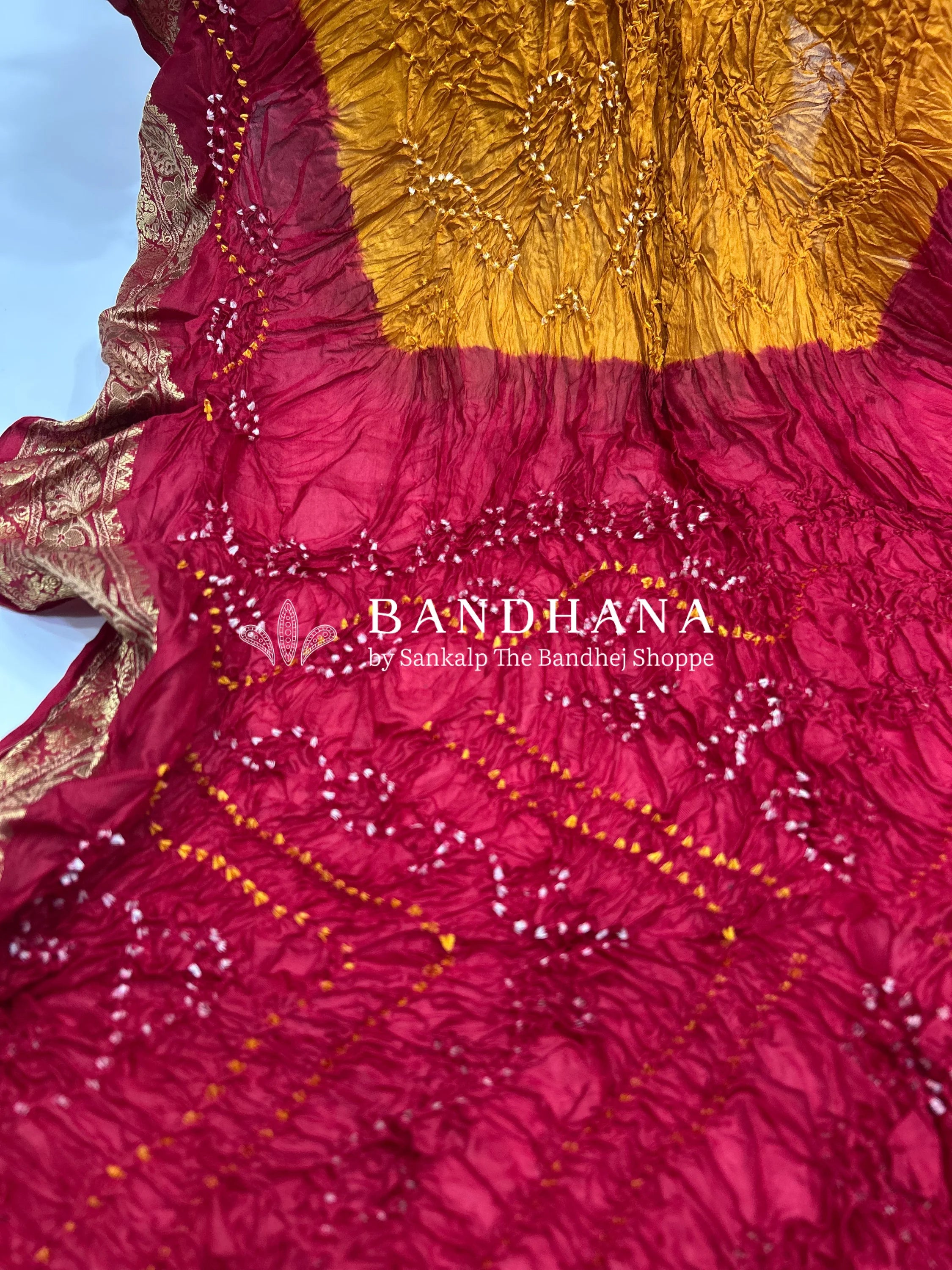 Mustard & Maroon Soft Silk Resham Palav Bandhani Saree darkorange / Soft Silk Sarees