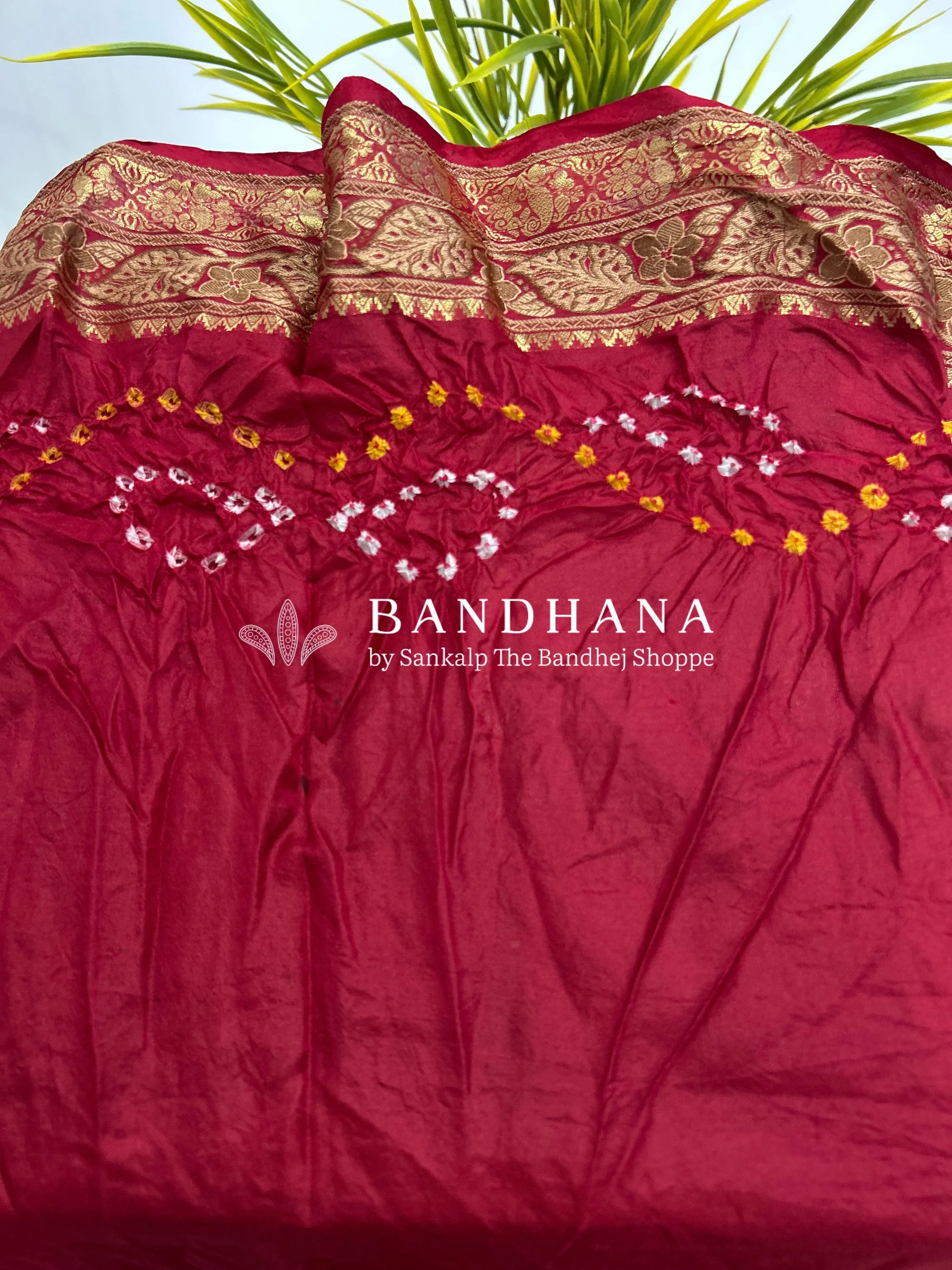 Mustard & Maroon Soft Silk Resham Palav Bandhani Saree darkorange / Soft Silk Sarees