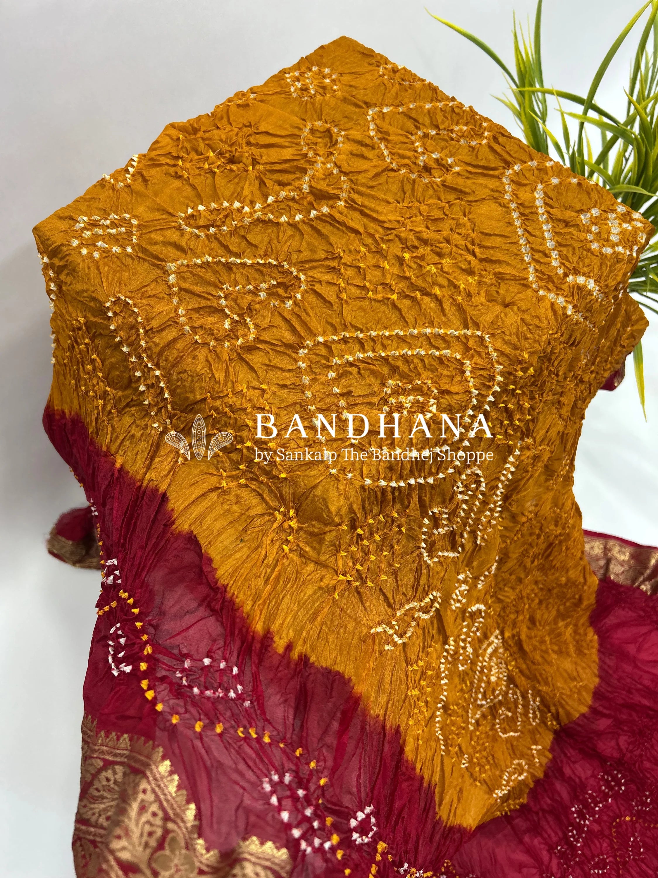 Mustard & Maroon Soft Silk Resham Palav Bandhani Saree darkorange / Soft Silk Sarees