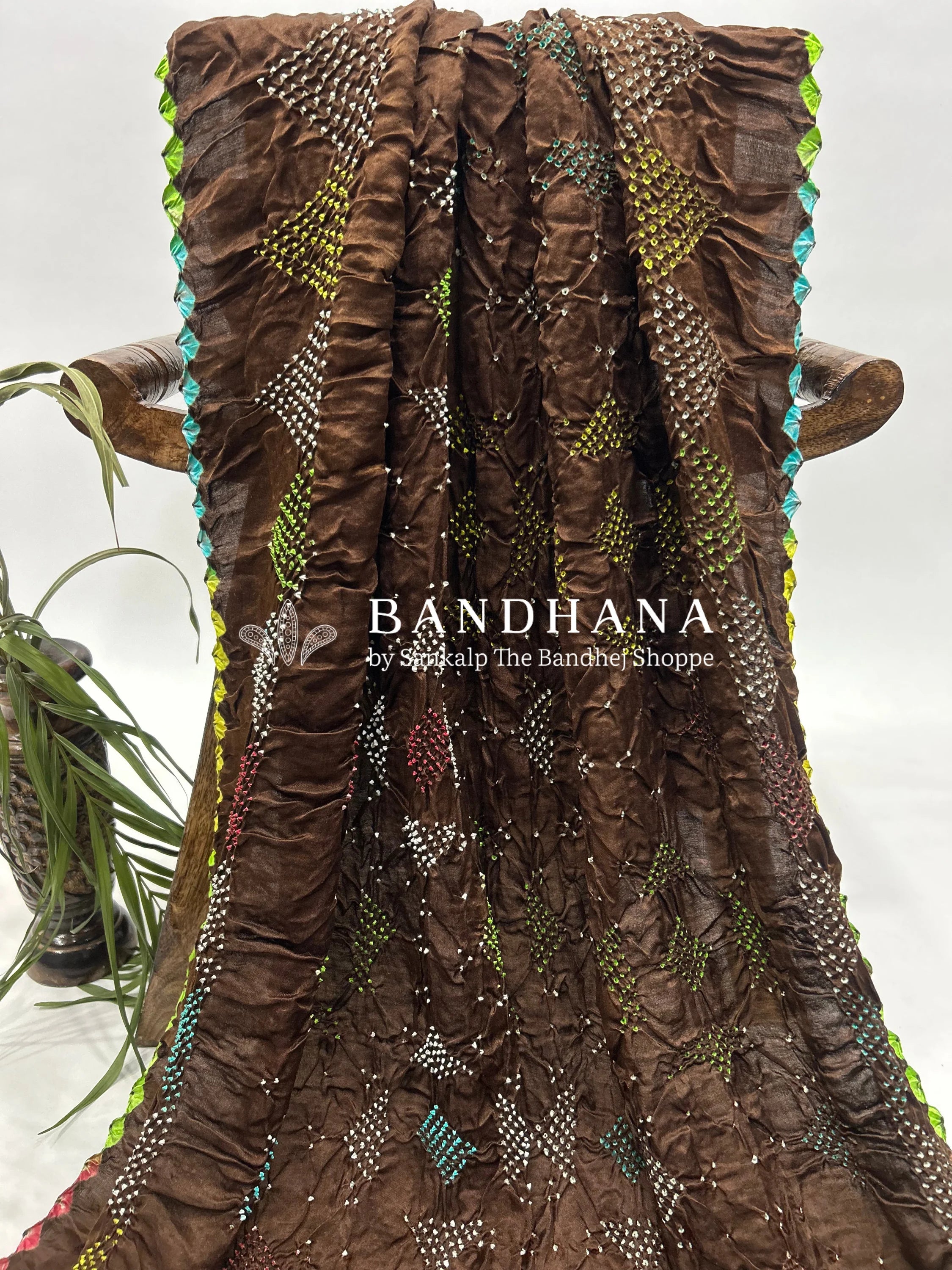 Mutli Brown Gajji Silk Bhati Designer Bandhani Saree Sarees