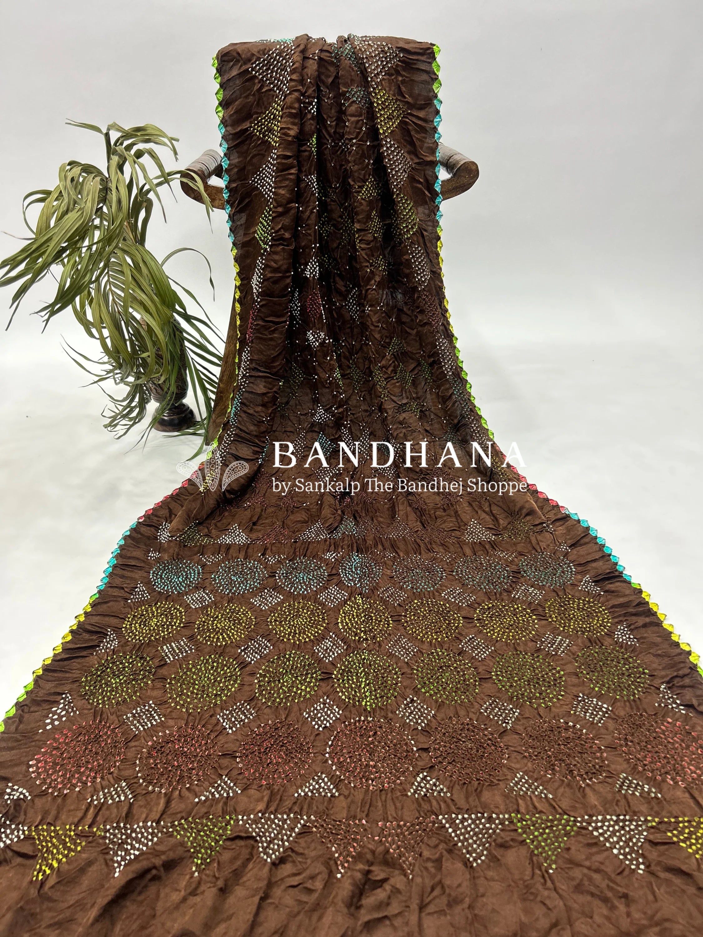 Mutli Brown Gajji Silk Bhati Designer Bandhani Saree Sarees