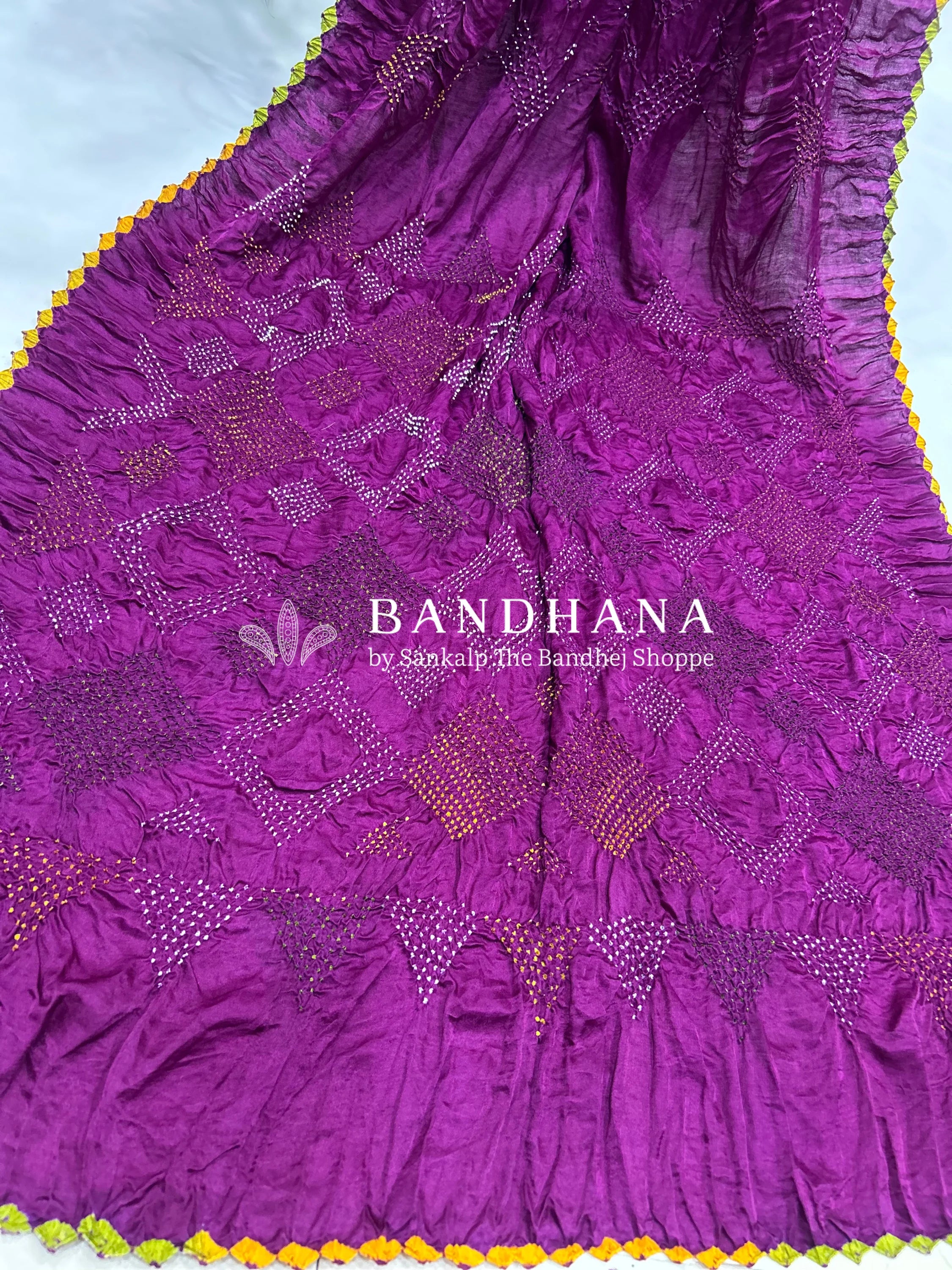 Mutli Magenta Gajji Silk Bhati Designer Bandhani Saree Sarees