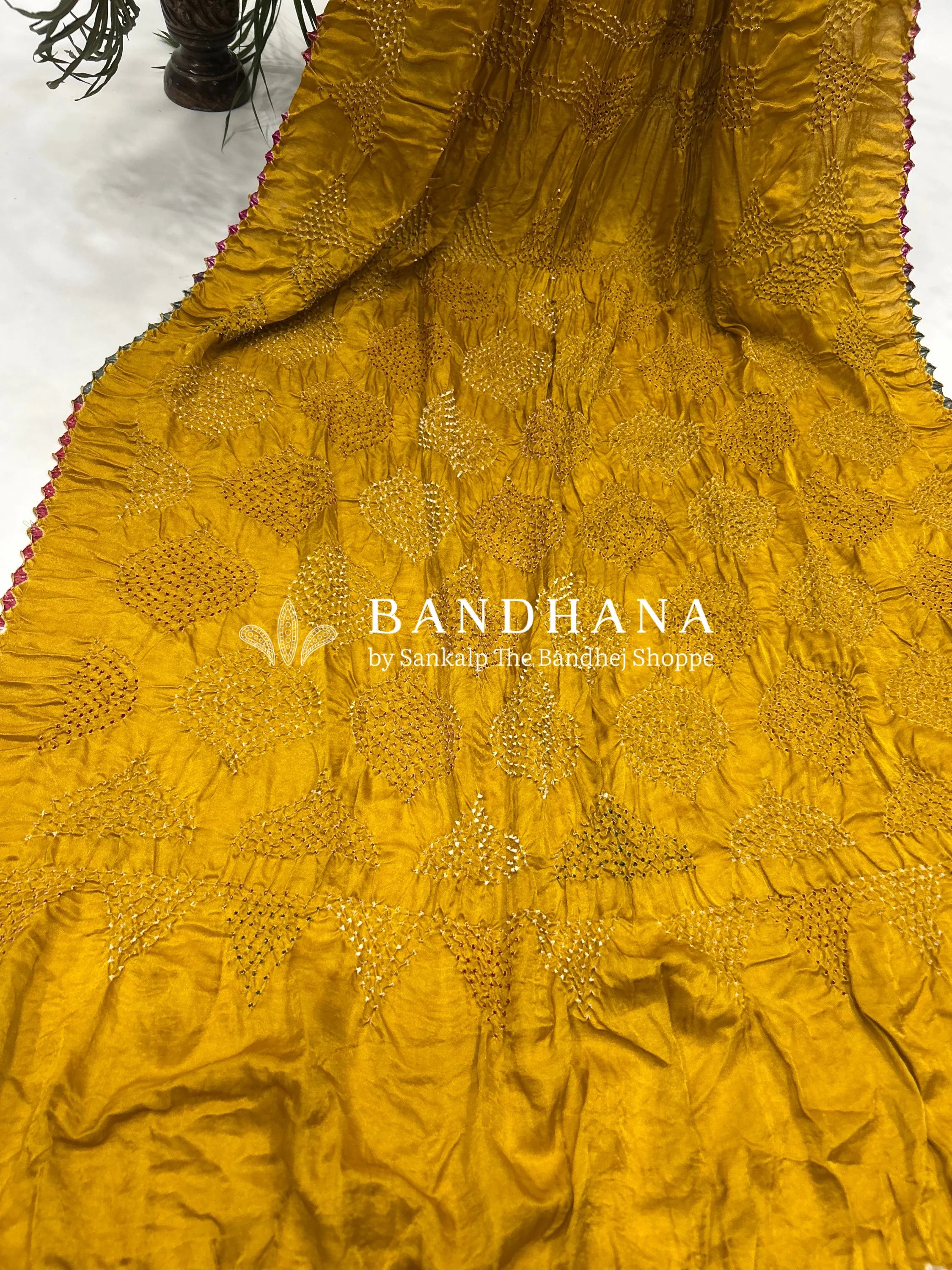 Mutli Mustared Gajji Silk Bhati Designer Bandhani Saree Sarees