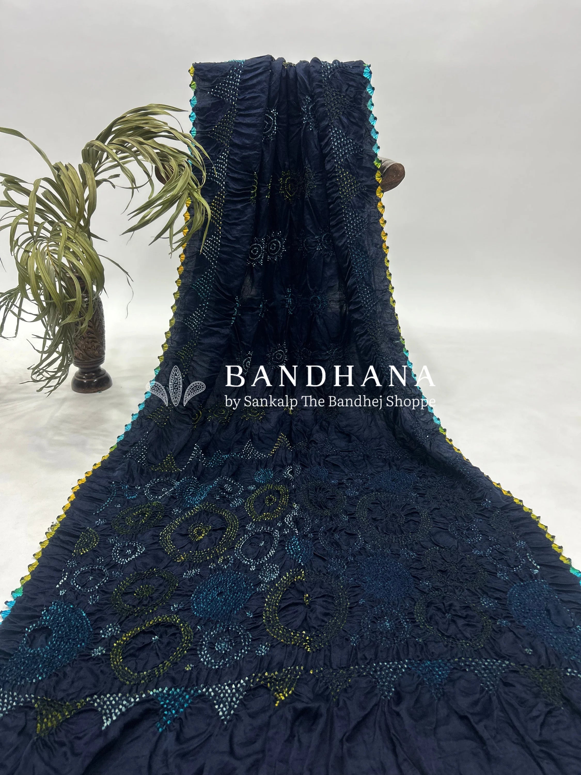 Mutli Navy Blue Gajji Silk Bhati Designer Bandhani Saree Sarees