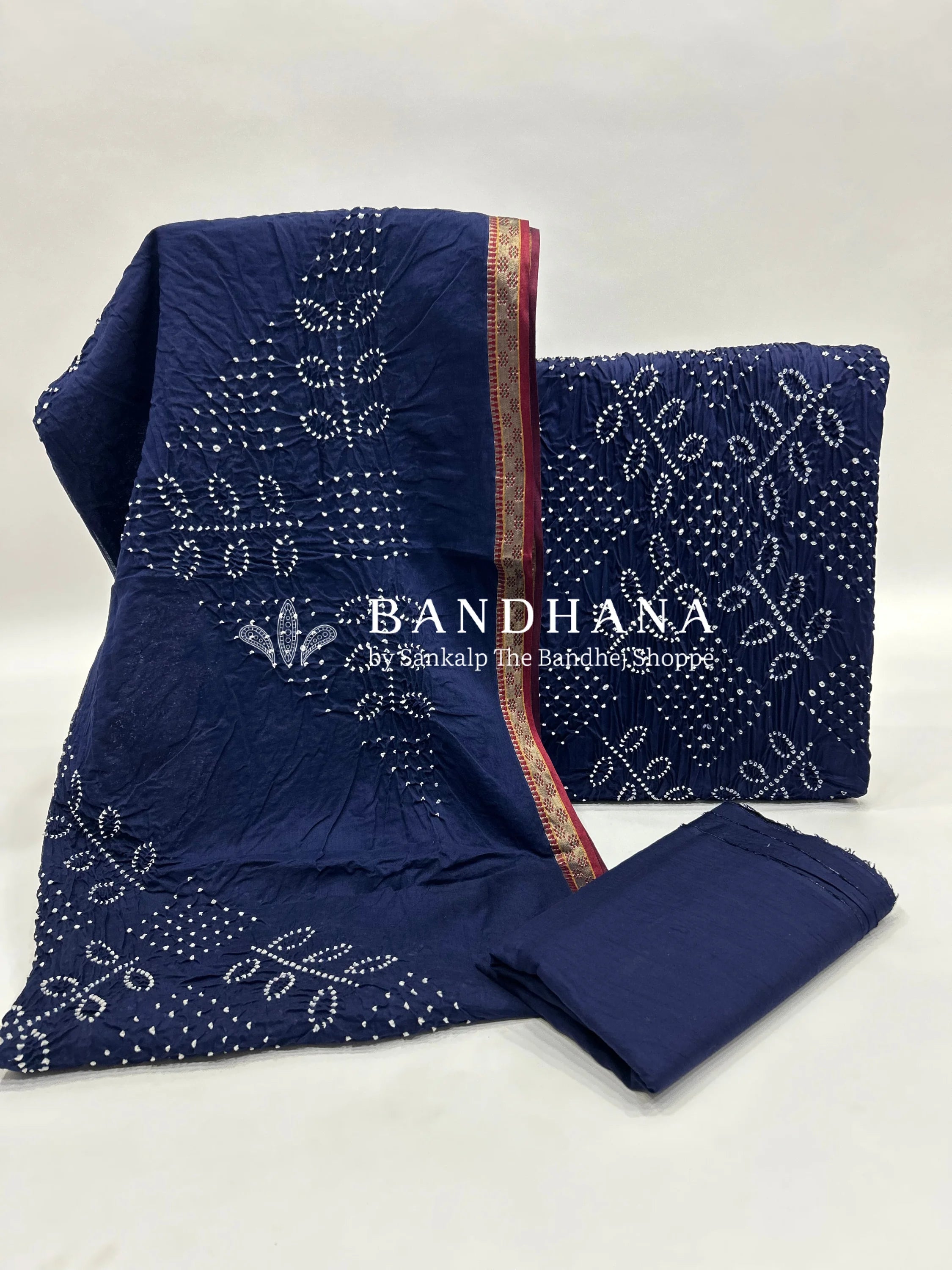 Navy Blue Ambadal Cotton Bandhani Dress Material navy / Cotton Dresses