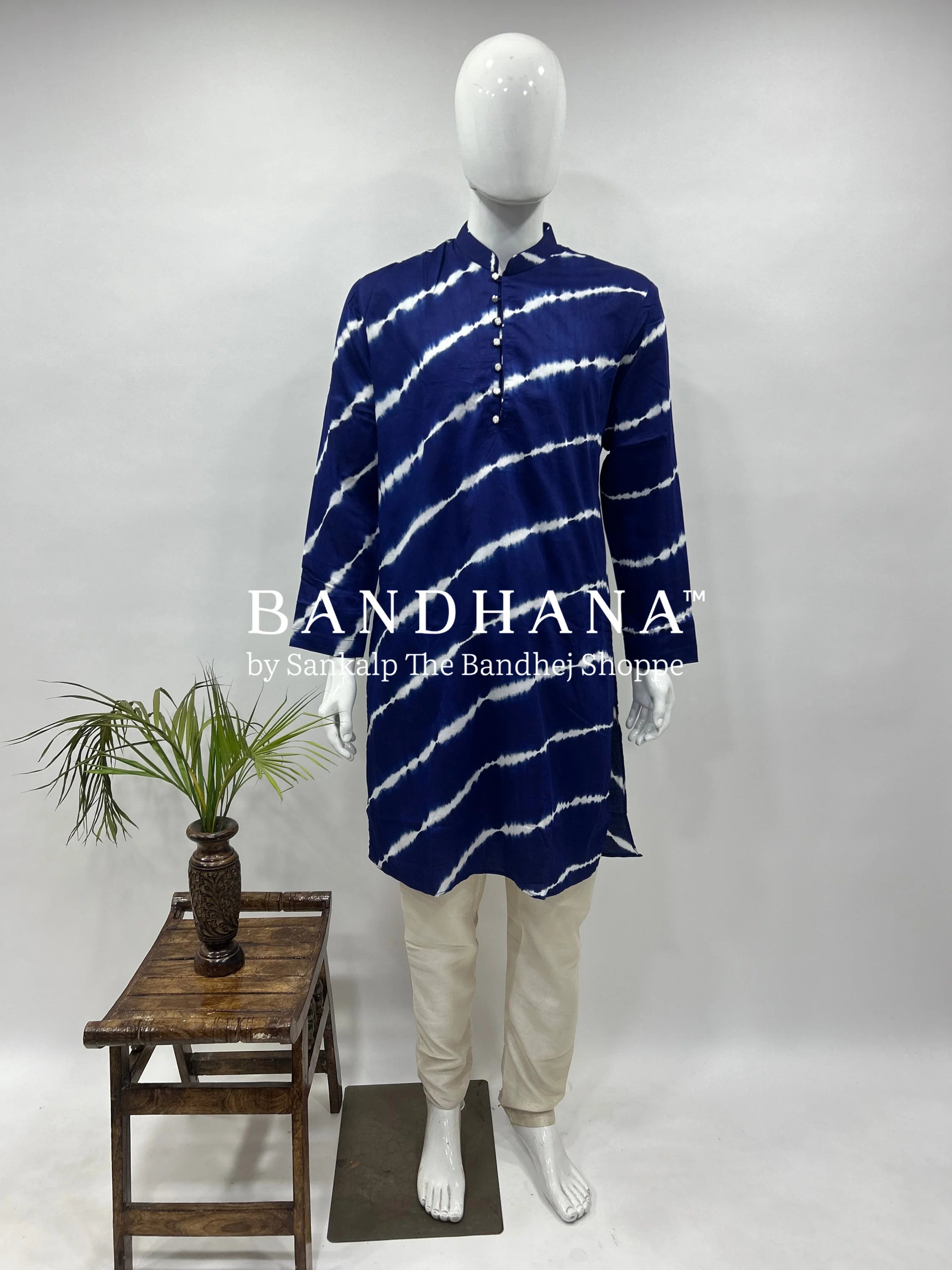Navy Blue Cotton Satin Men’s Kurta