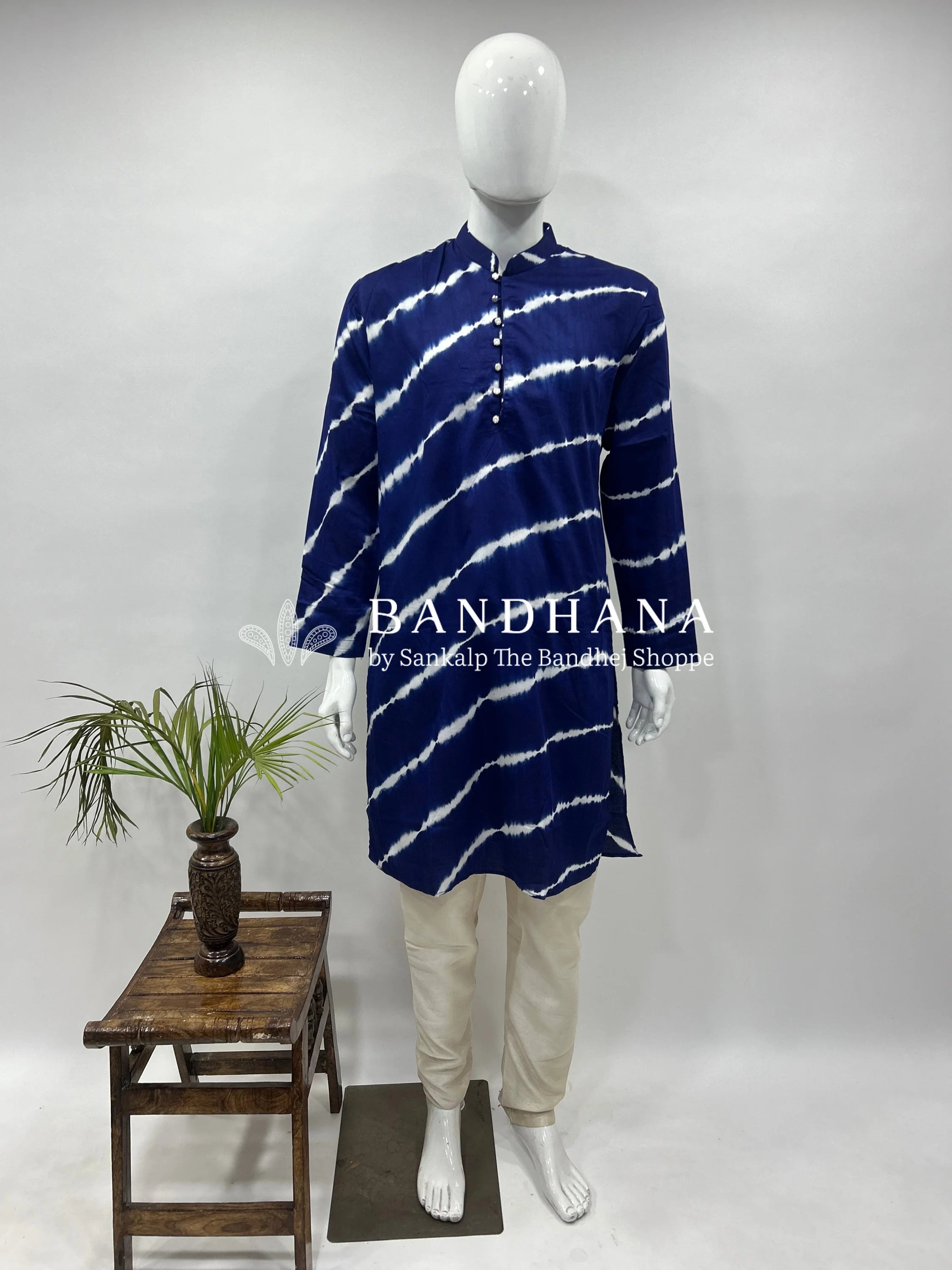 Navy Blue Cotton Satin Men’s Kurta