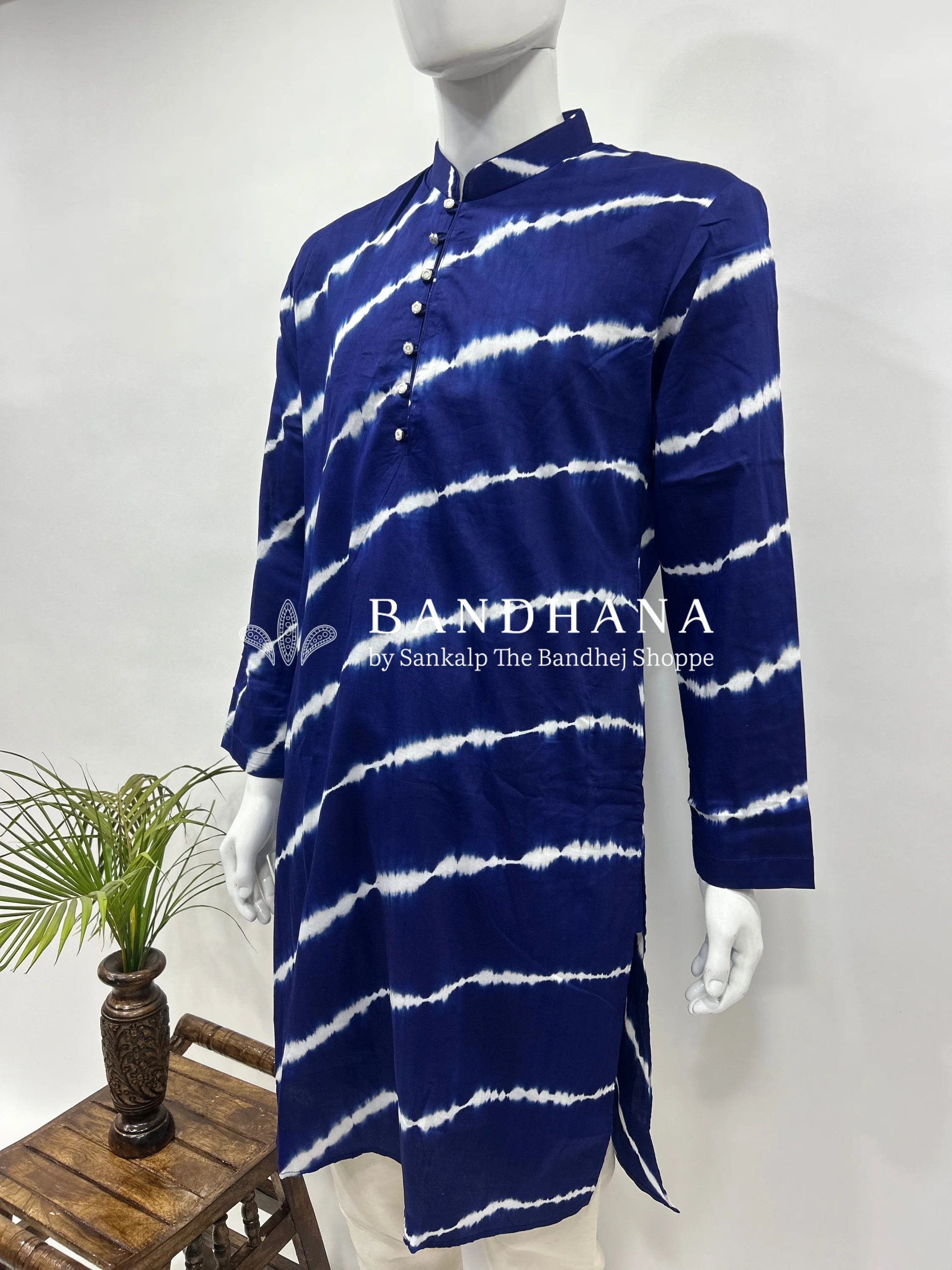 Navy Blue Cotton Satin Men’s Kurta