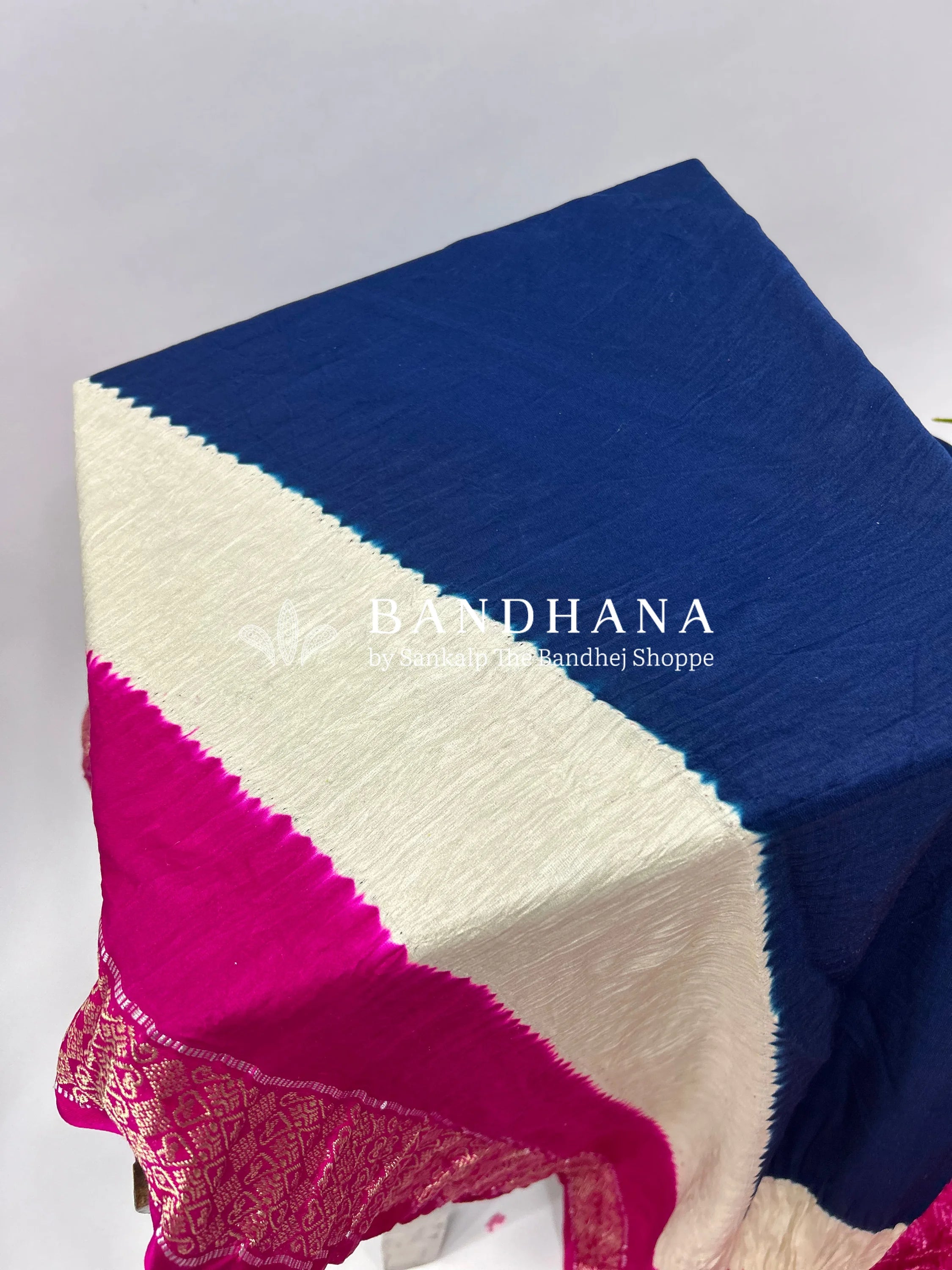 Navy Blue-Rani Gajji Silk Designer Gala Saree with 3 Colour Dying mediumvioletred / Gajji Silk Sarees