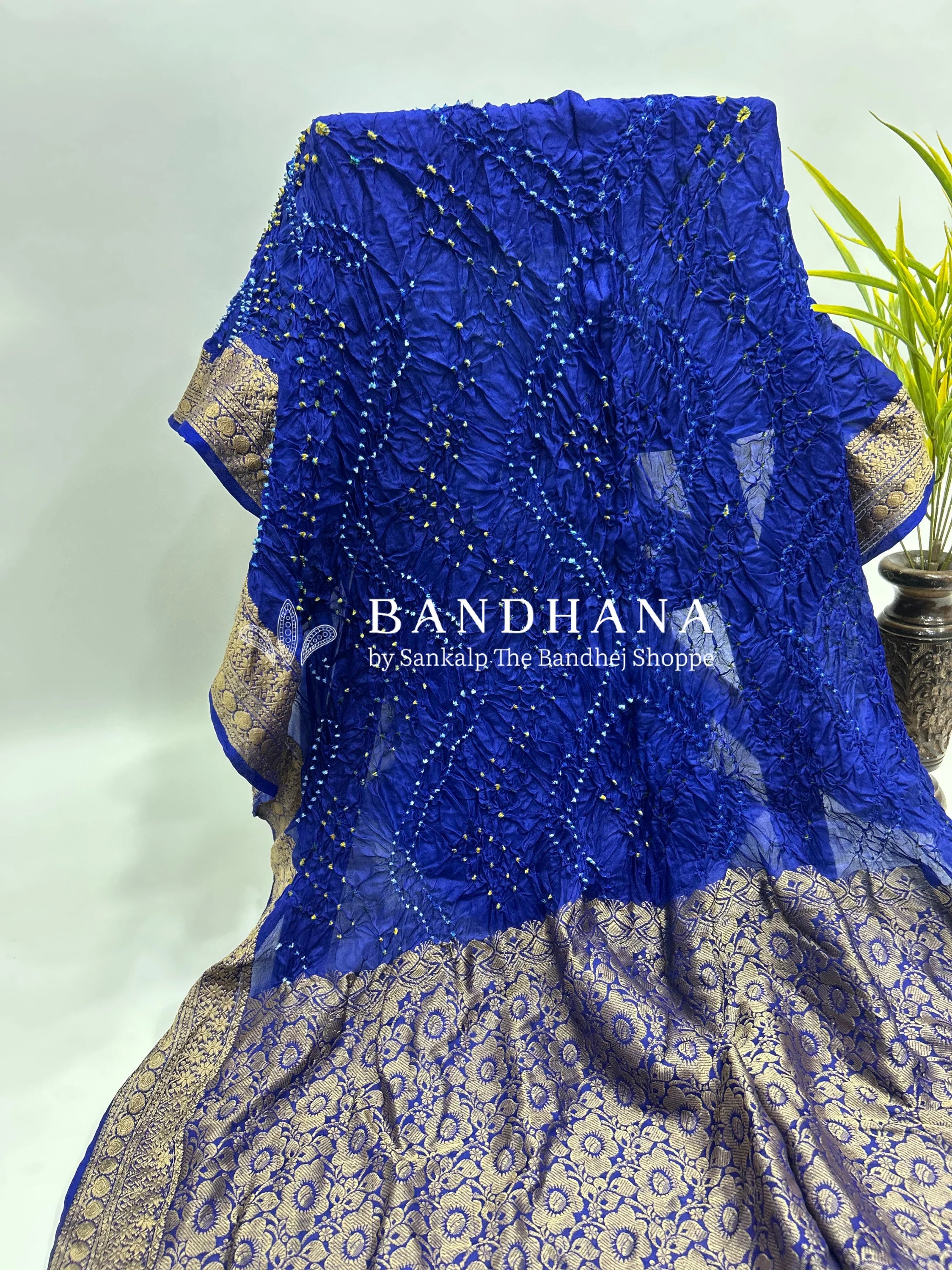 Navy Blue Soft Silk Resham Palav Bandhani Saree blue / Soft Silk Sarees