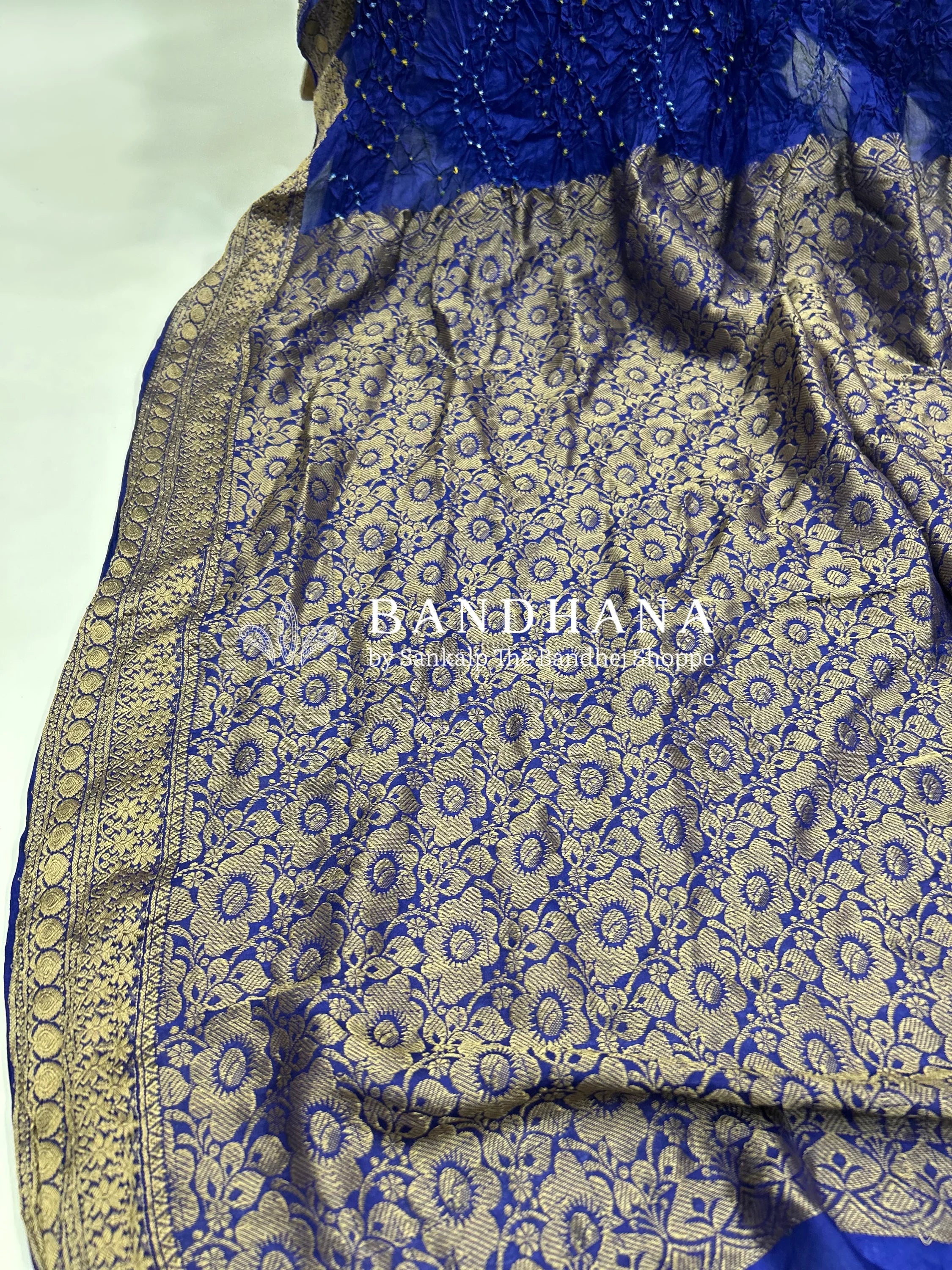Navy Blue Soft Silk Resham Palav Bandhani Saree blue / Soft Silk Sarees