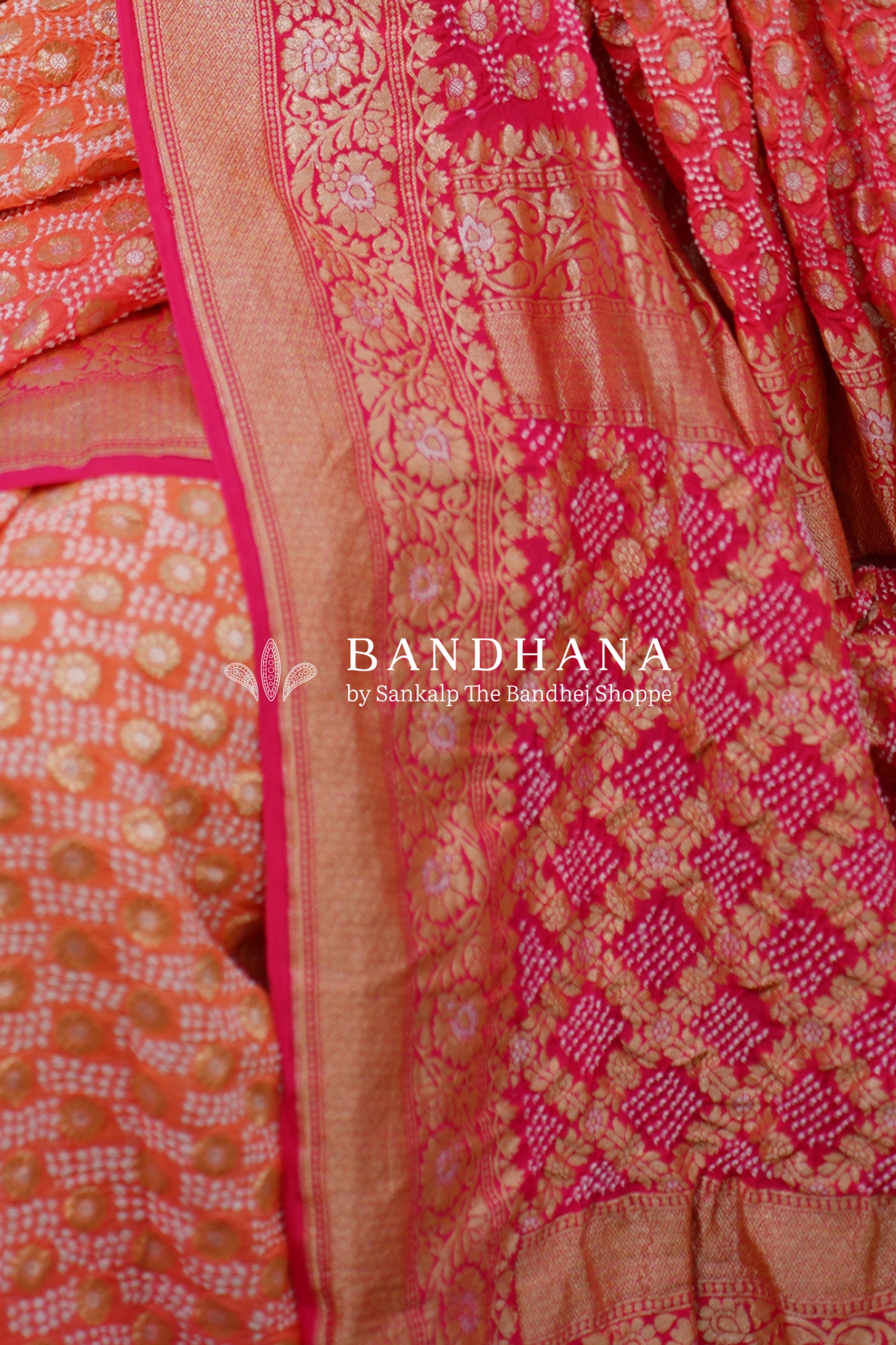 Orange And Strawberry Pink Georgette Banarasi Handloom Saree Sarees