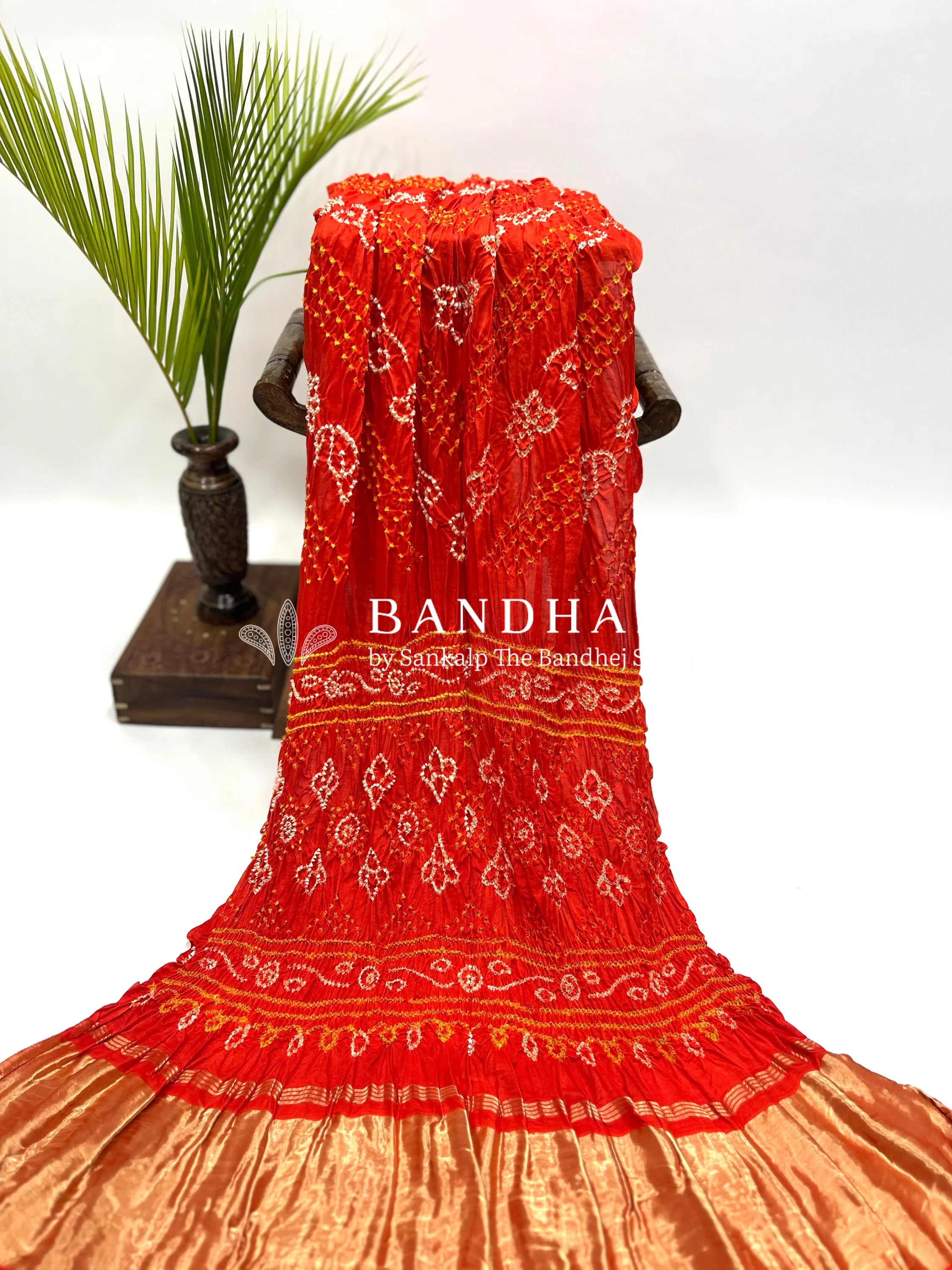 Orange Gajji Fancy Bandhani Saree Sarees