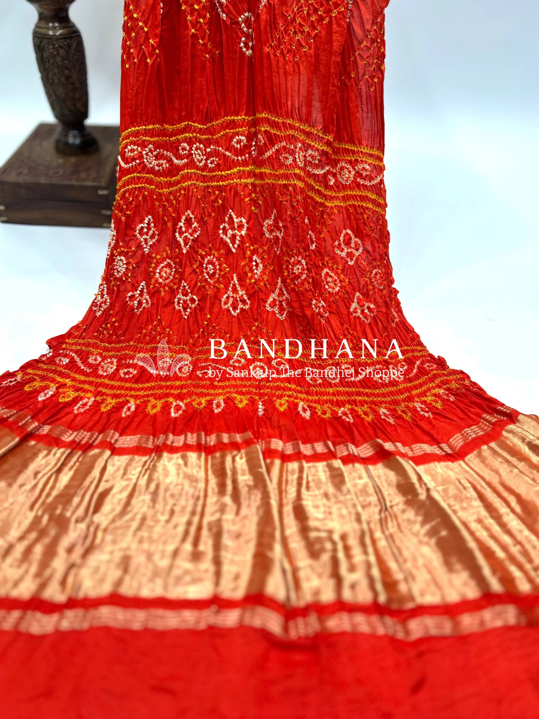 Orange Gajji Fancy Bandhani Saree Sarees