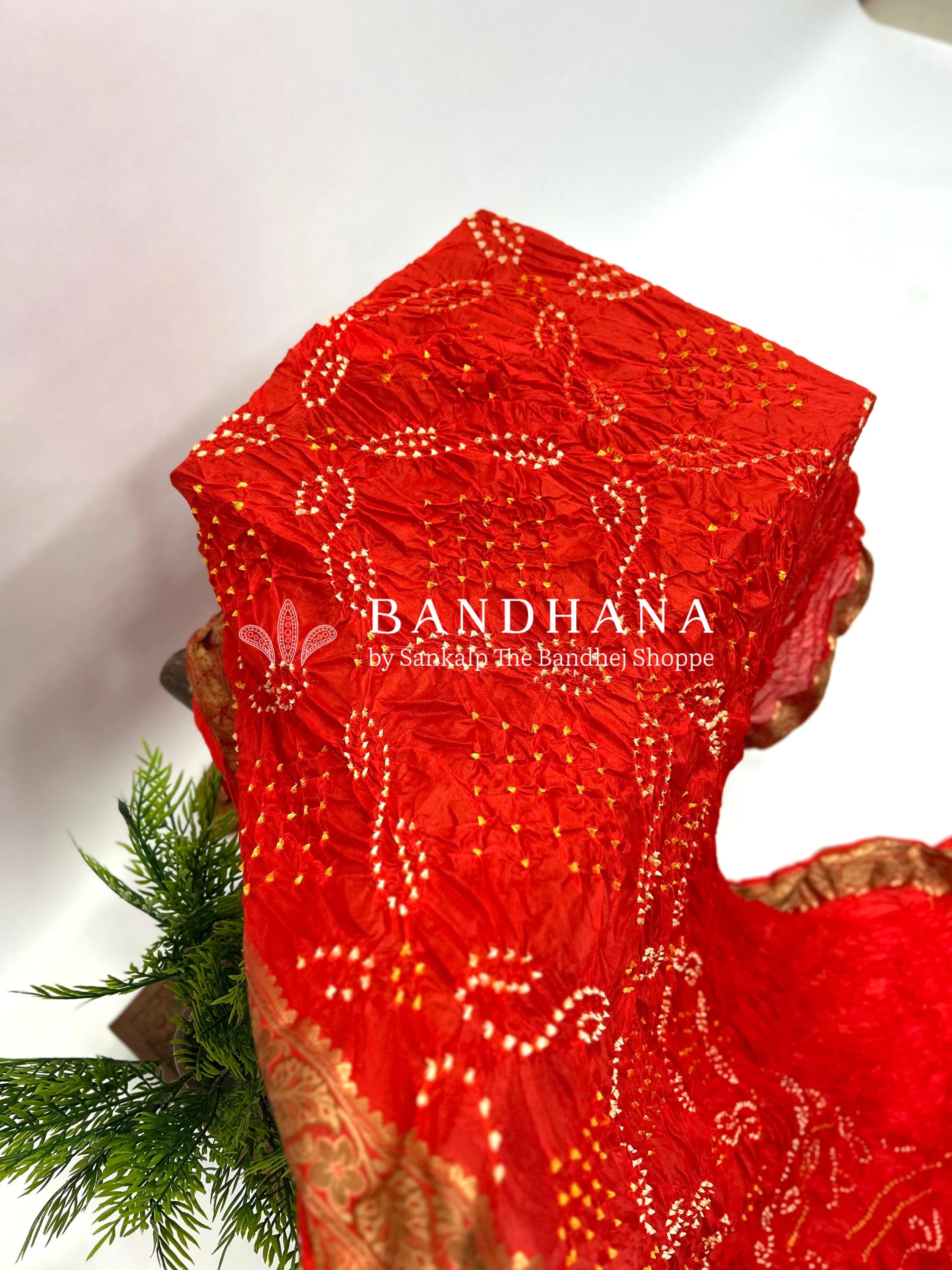 Orange Soft Silk Resham Border Bandhani Saree red / Soft Silk Sarees