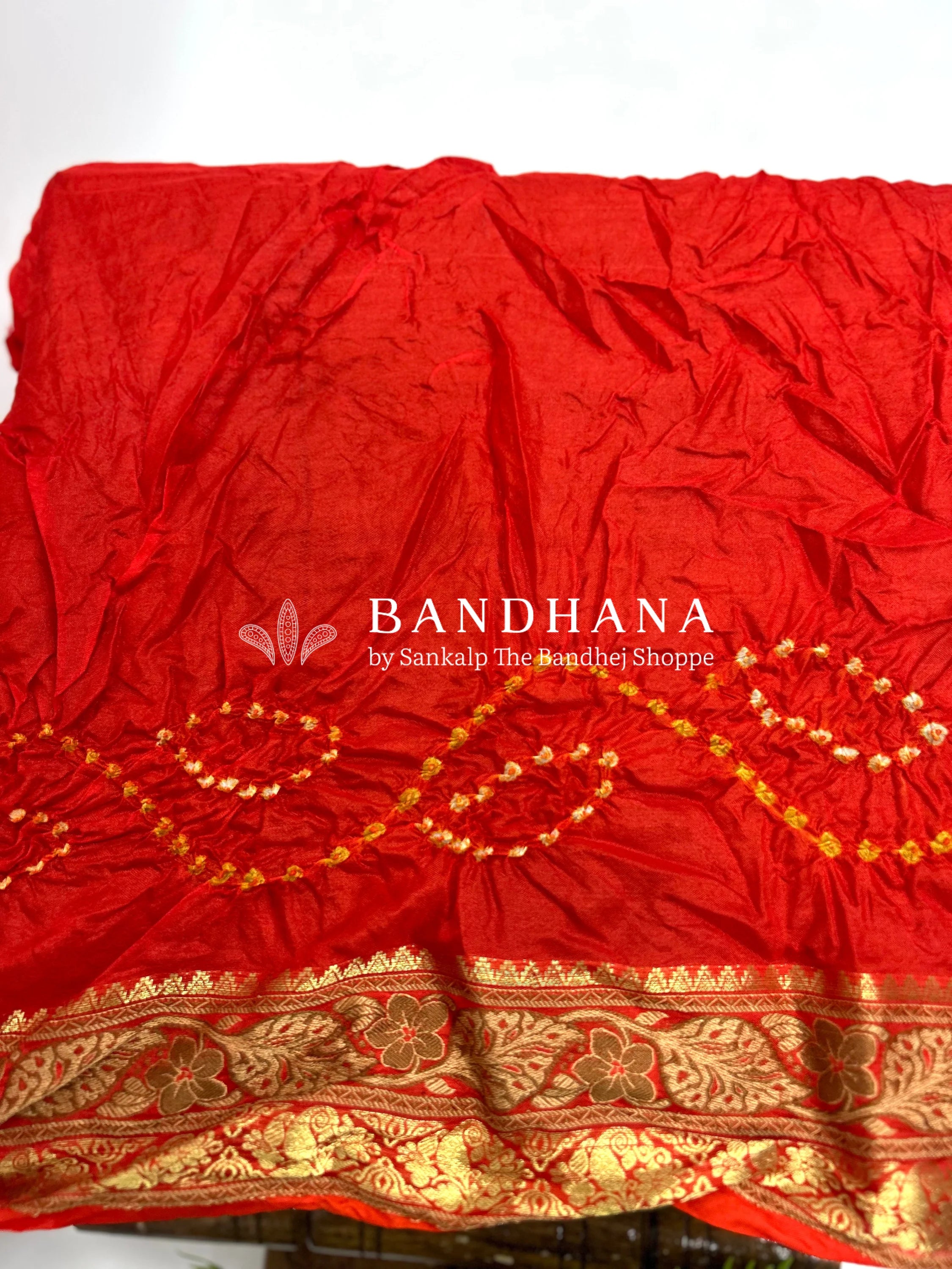 Orange Soft Silk Resham Border Bandhani Saree red / Soft Silk Sarees