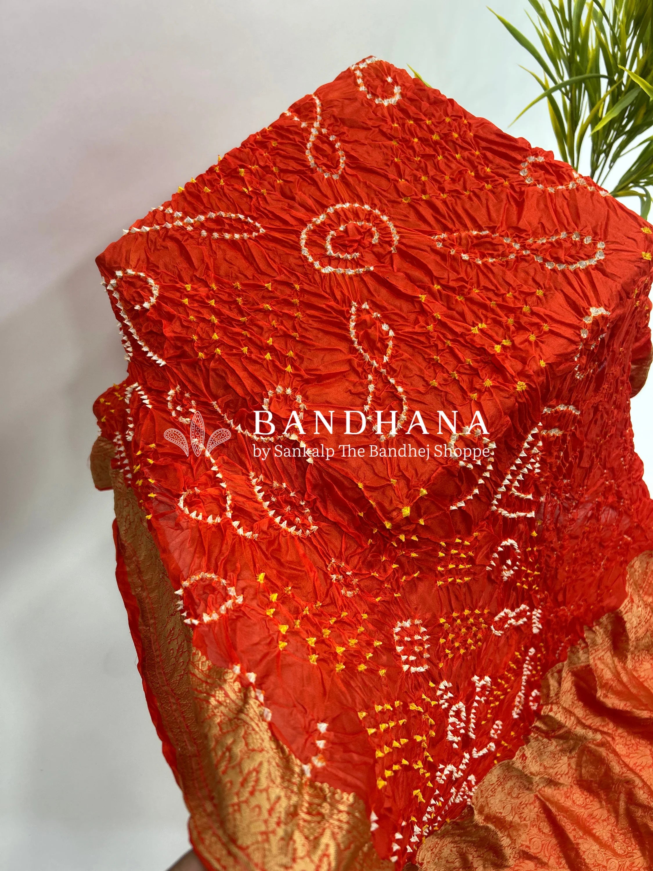 Orange Soft Silk Resham Palav Bandhani Saree orangered / Soft Silk Sarees
