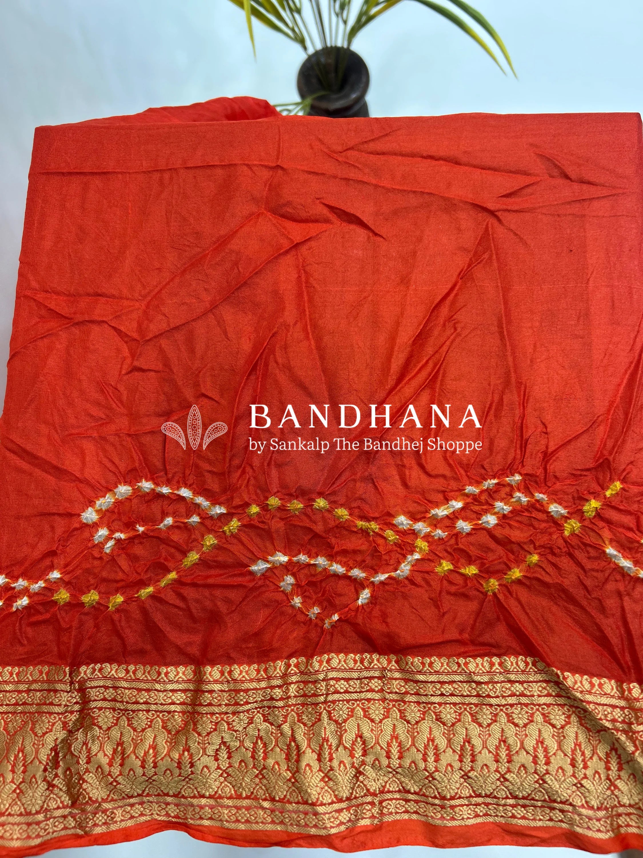 Orange Soft Silk Resham Palav Bandhani Saree orangered / Soft Silk Sarees