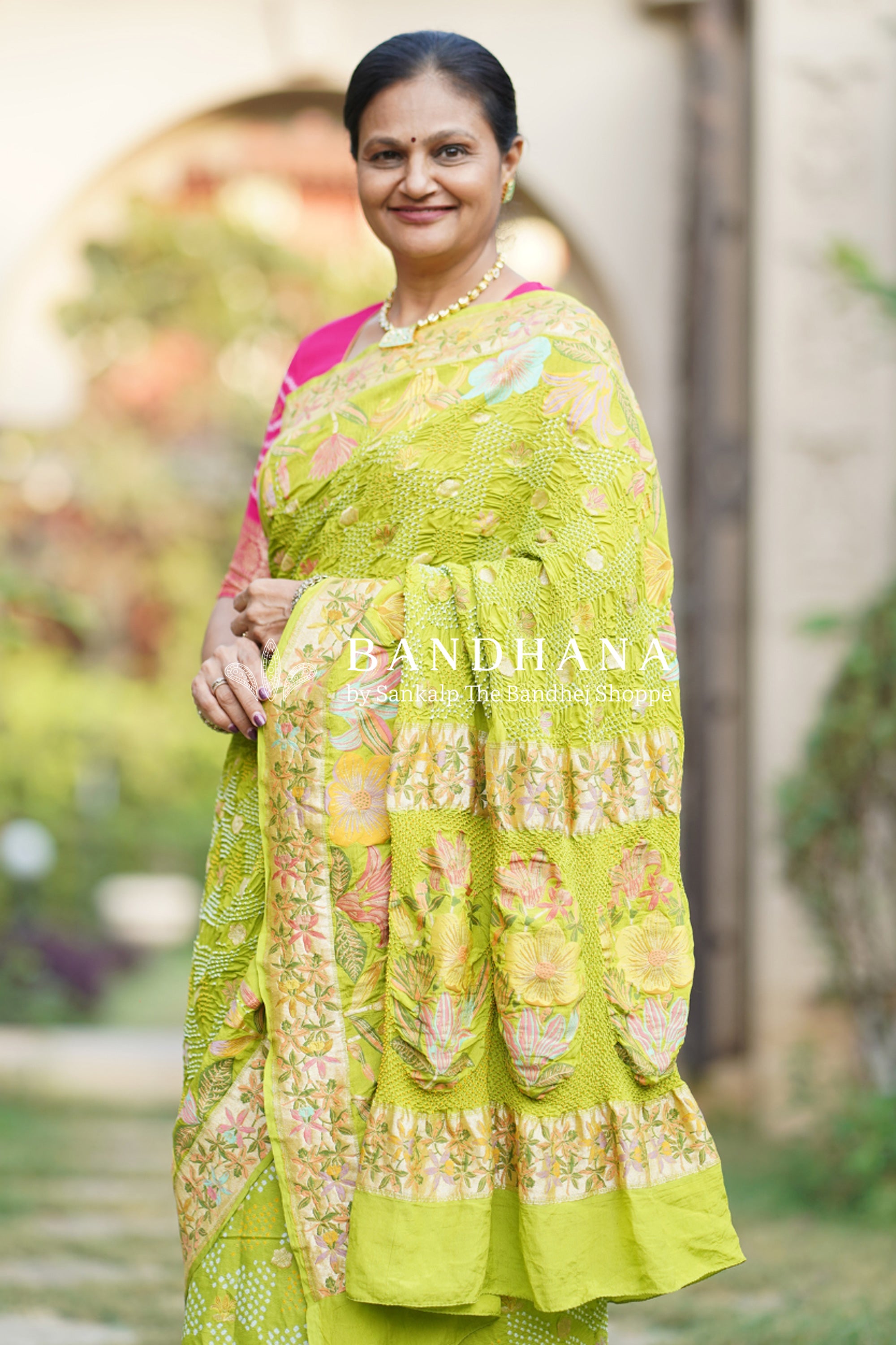 Parrot Green Banarasi Minakari Handloom Saree Sarees