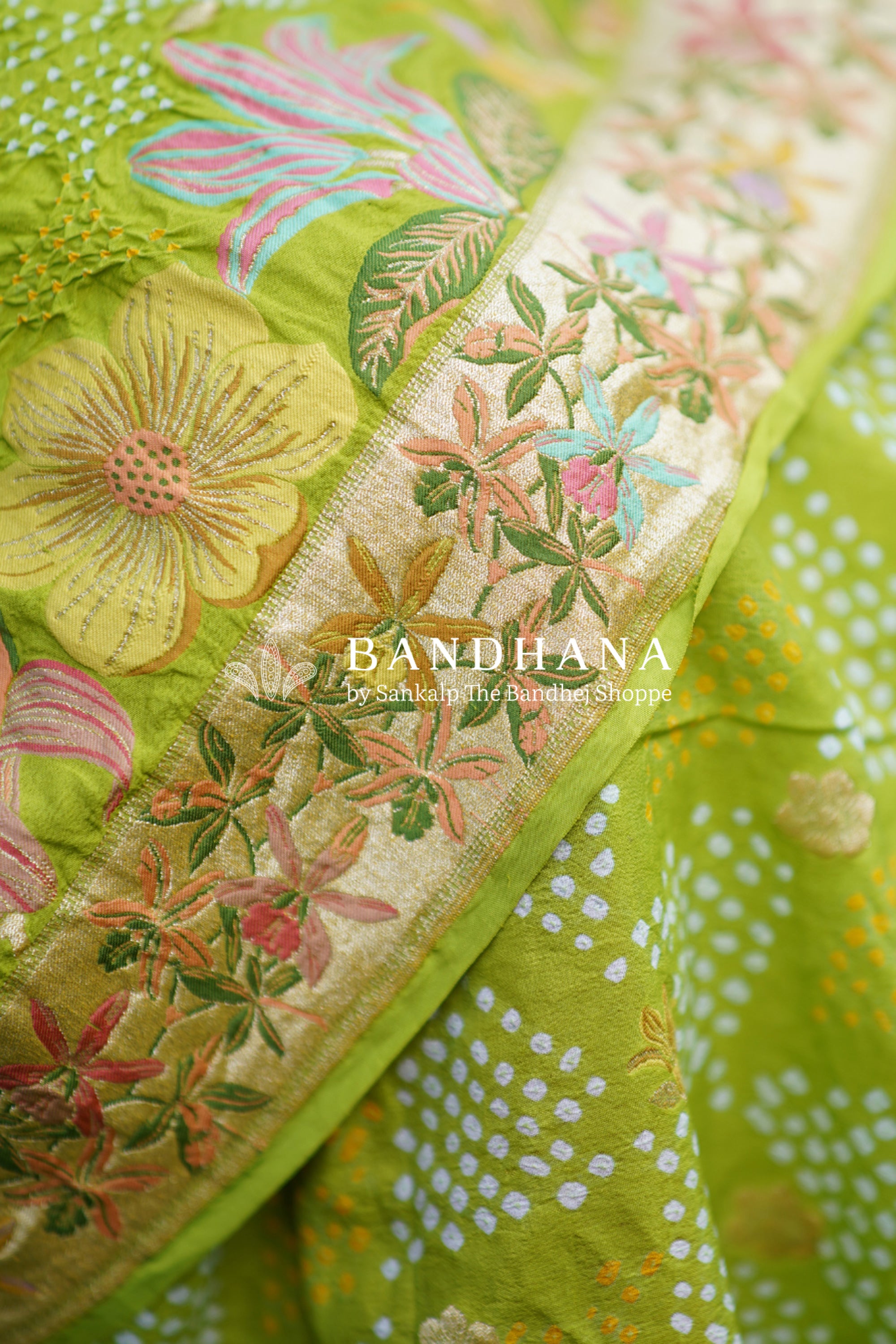 Parrot Green Banarasi Minakari Handloom Saree Sarees