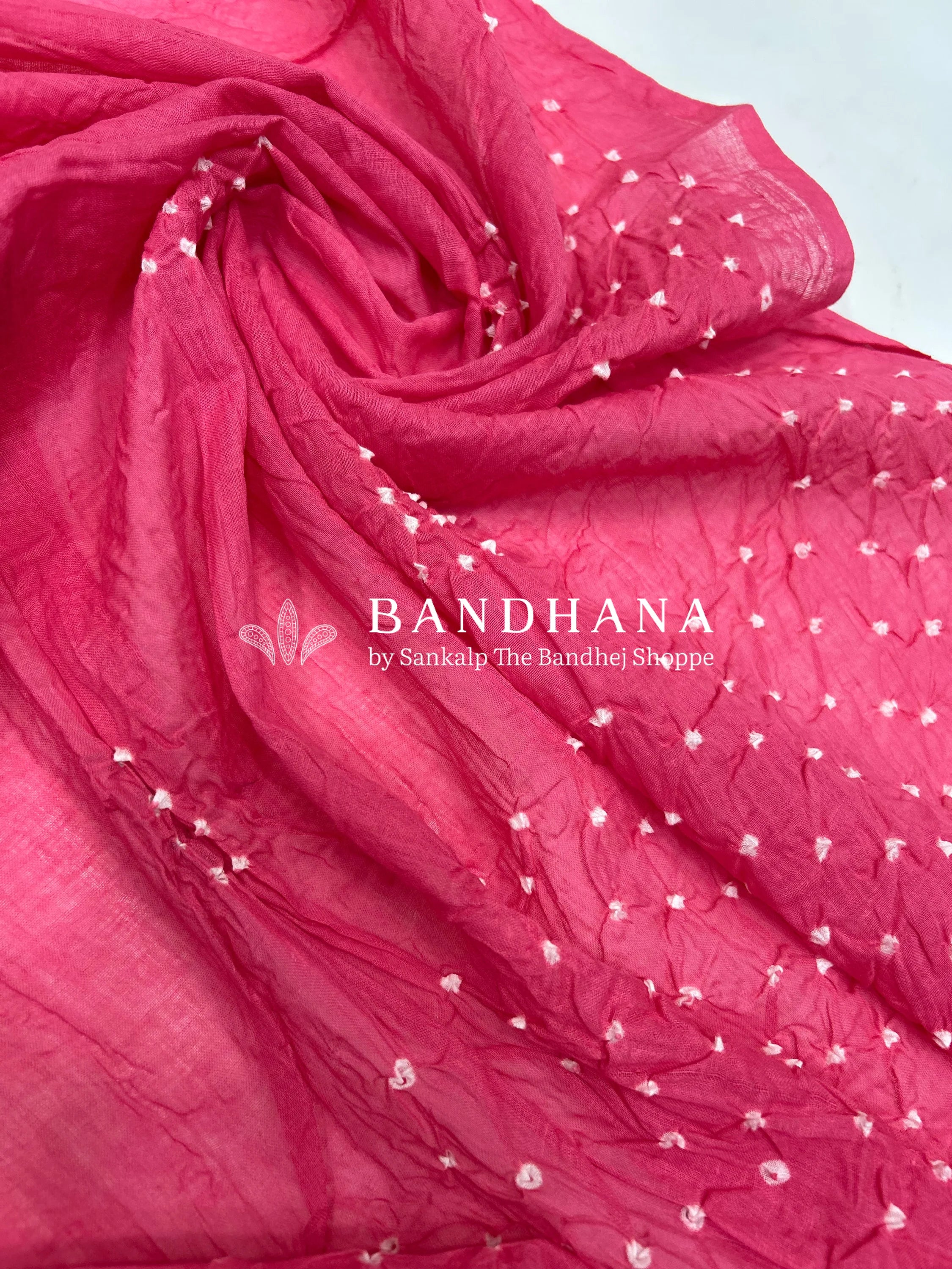 Peach Cotton Work Bandhani Dress Material (Unstitched) hotpink / Cotton Dresses