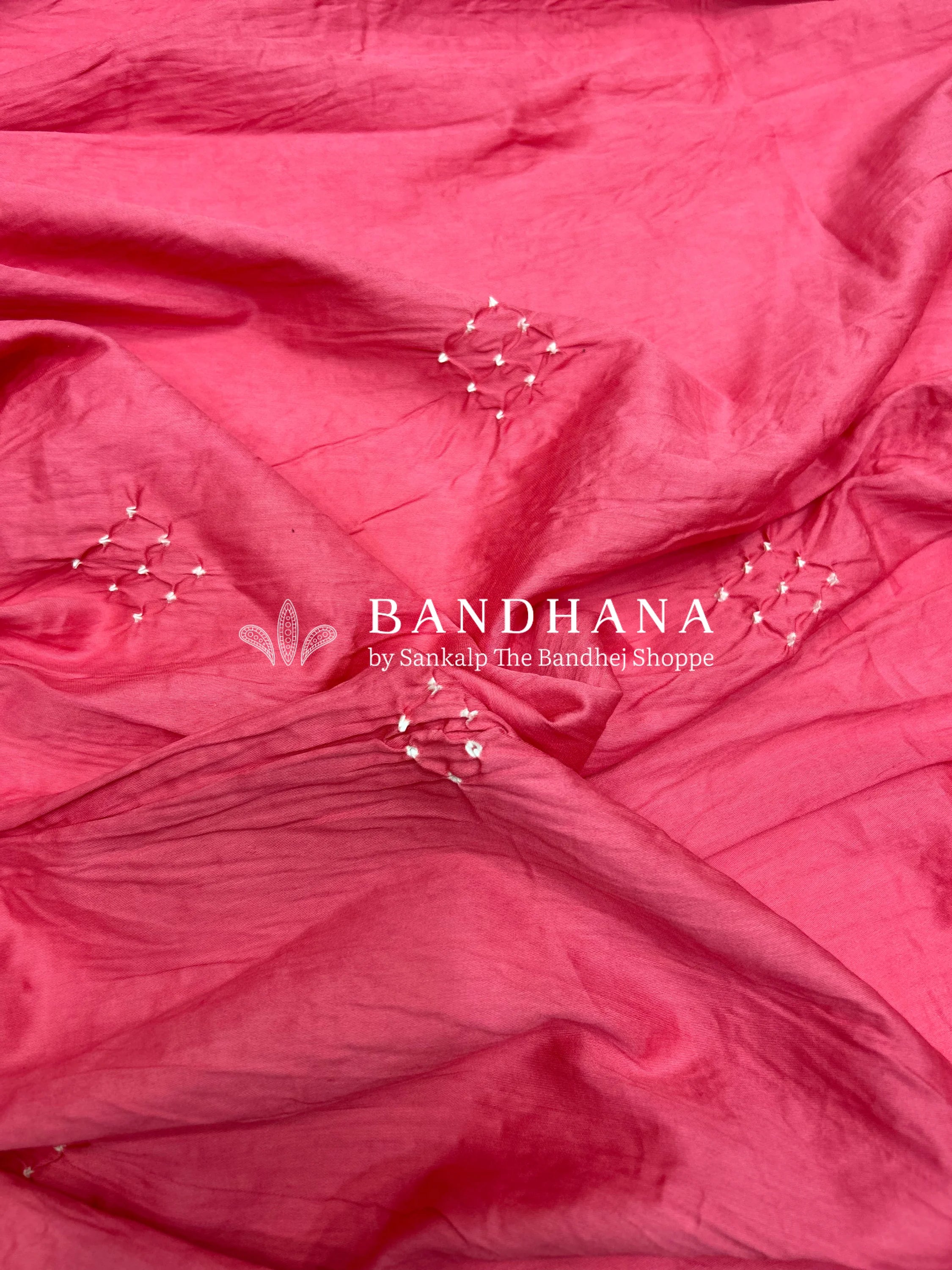 Peach Cotton Work Bandhani Dress Material (Unstitched) hotpink / Cotton Dresses