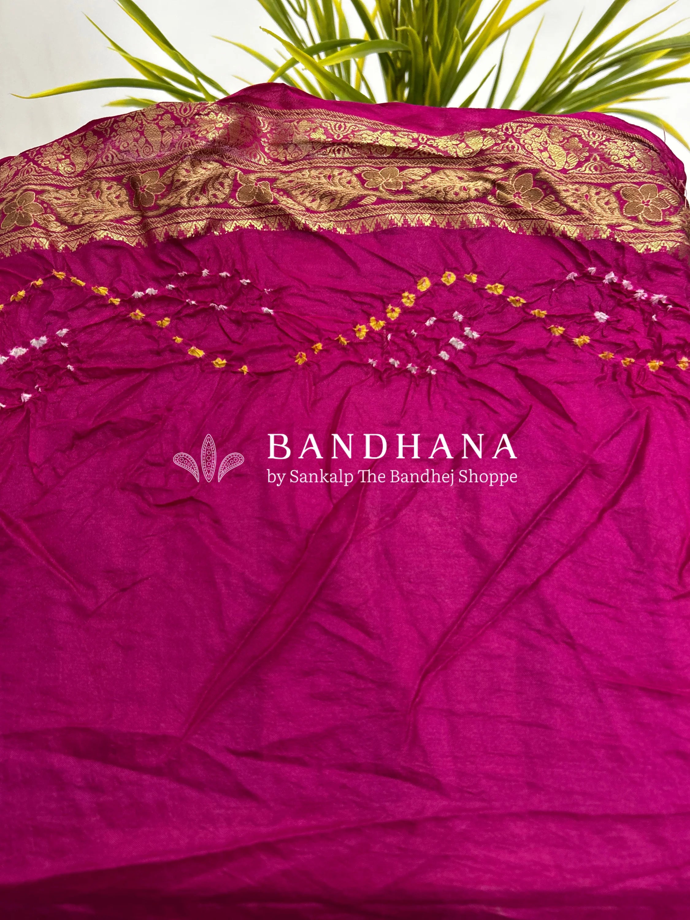 Peach & Rani Soft Silk Resham Palav Bandhani Saree pink / Soft Silk Sarees