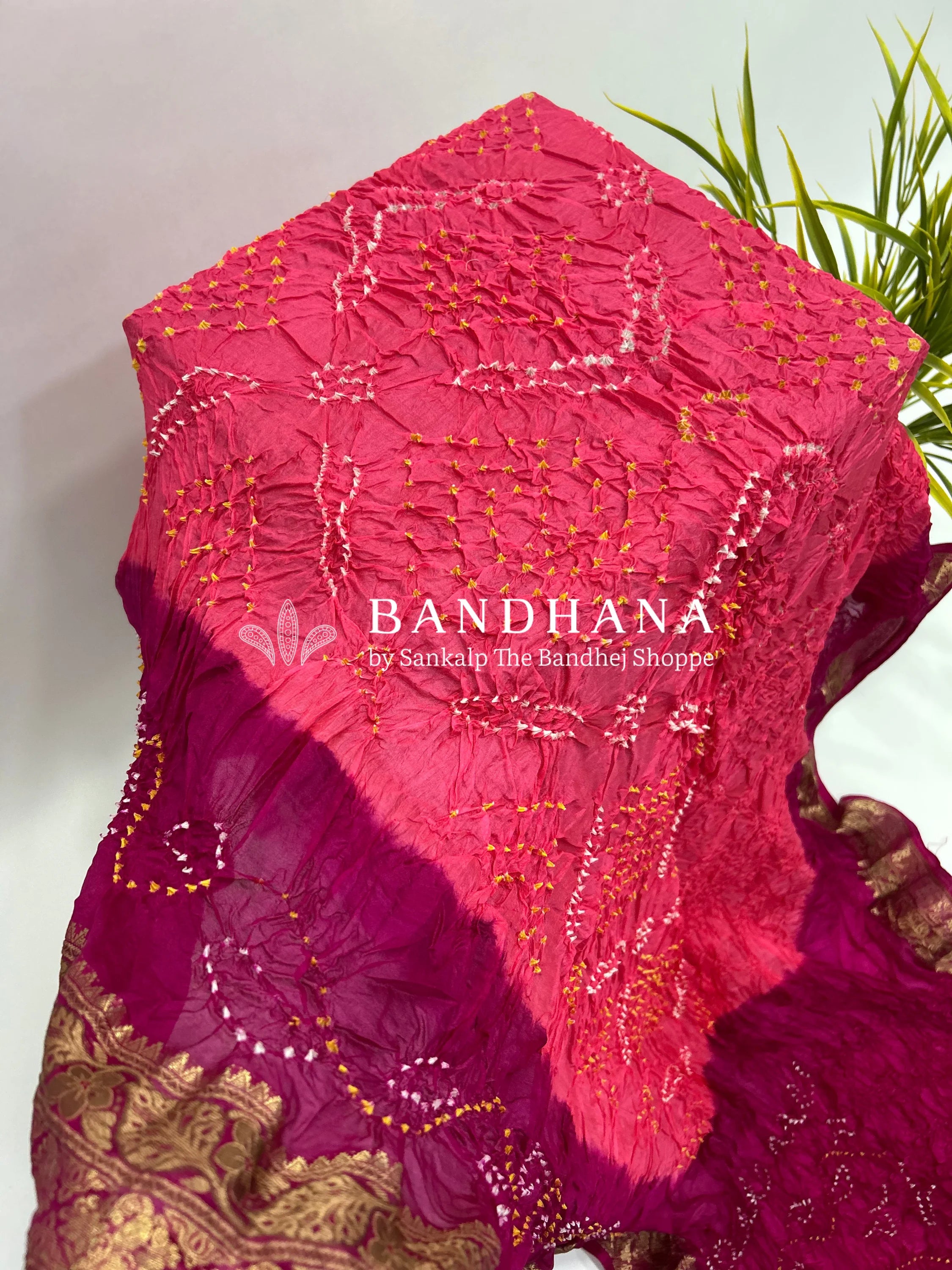 Peach & Rani Soft Silk Resham Palav Bandhani Saree pink / Soft Silk Sarees