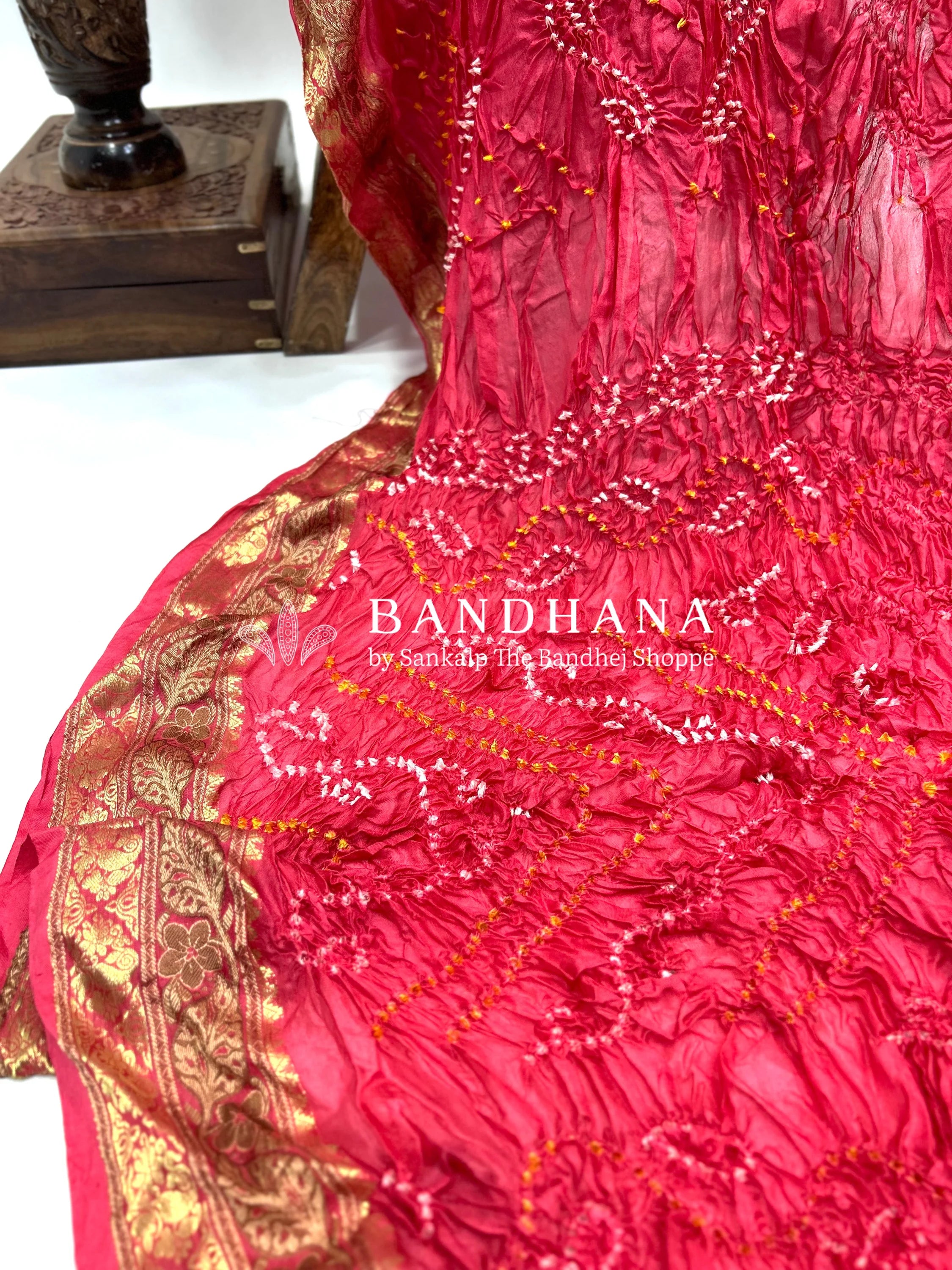 Peach Soft Silk Resham Border Bandhani Saree pink / Soft Silk Sarees