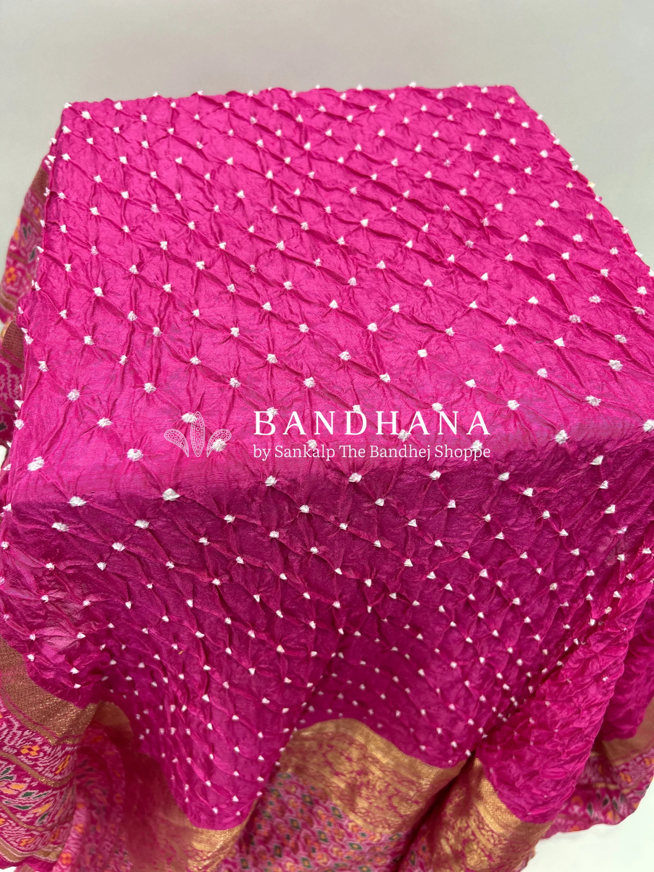 Pink Color Malai Silk Single Dot Bandhani Saree pink / Malai Silk Sarees