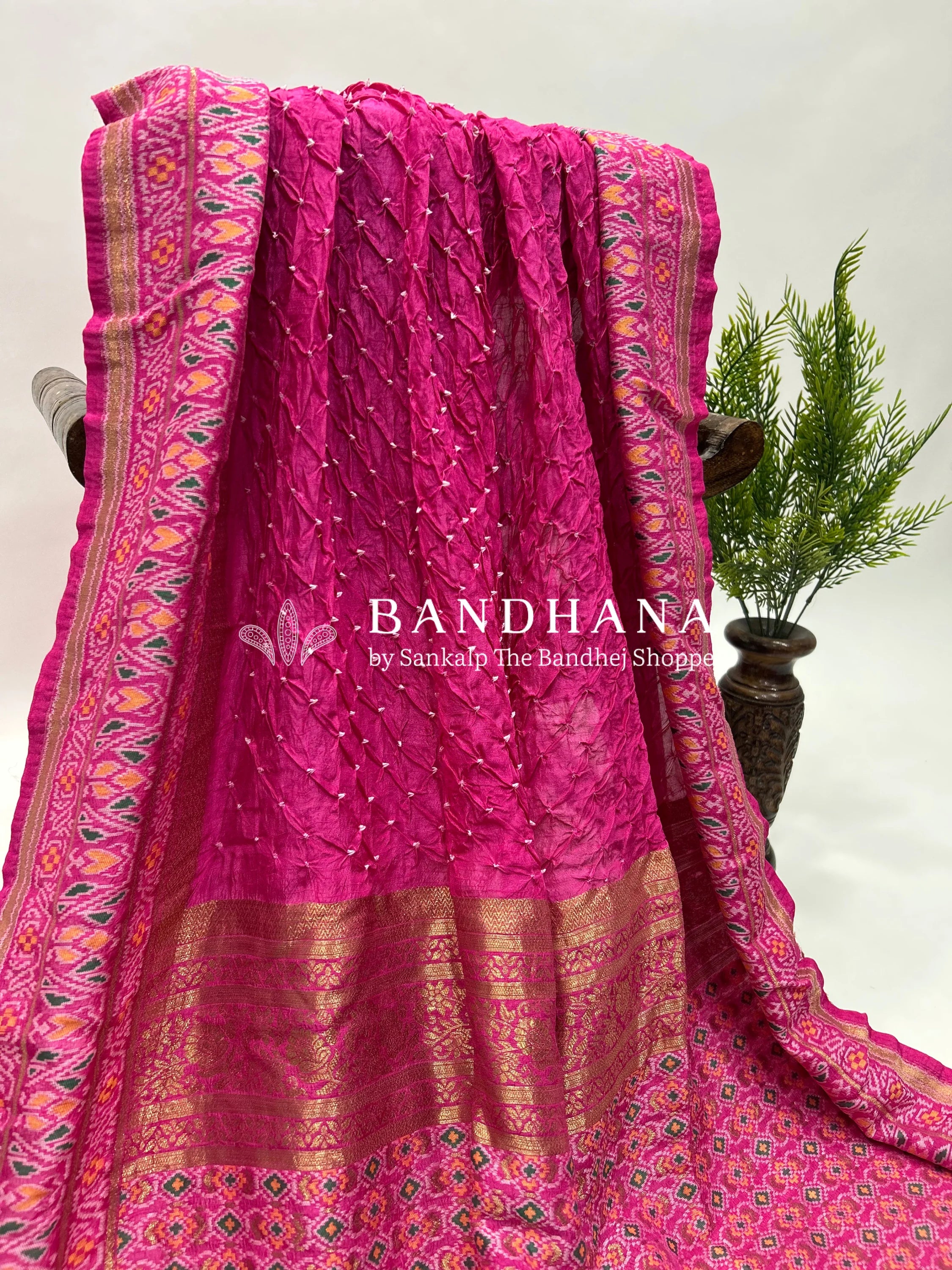 Pink Color Malai Silk Single Dot Bandhani Saree pink / Malai Silk Sarees
