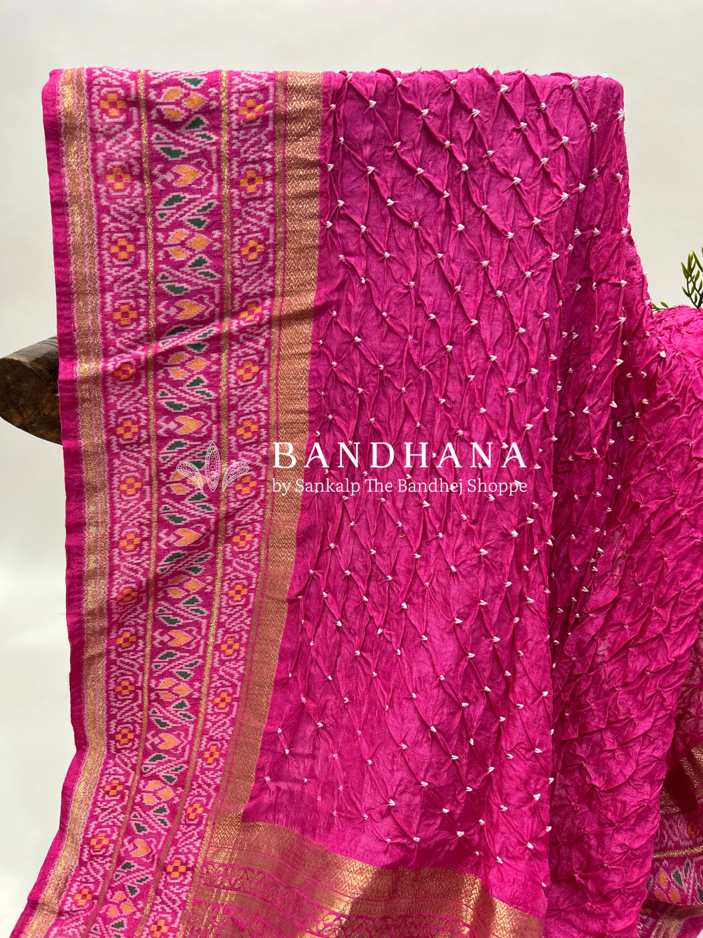 Pink Color Malai Silk Single Dot Bandhani Saree pink / Malai Silk Sarees