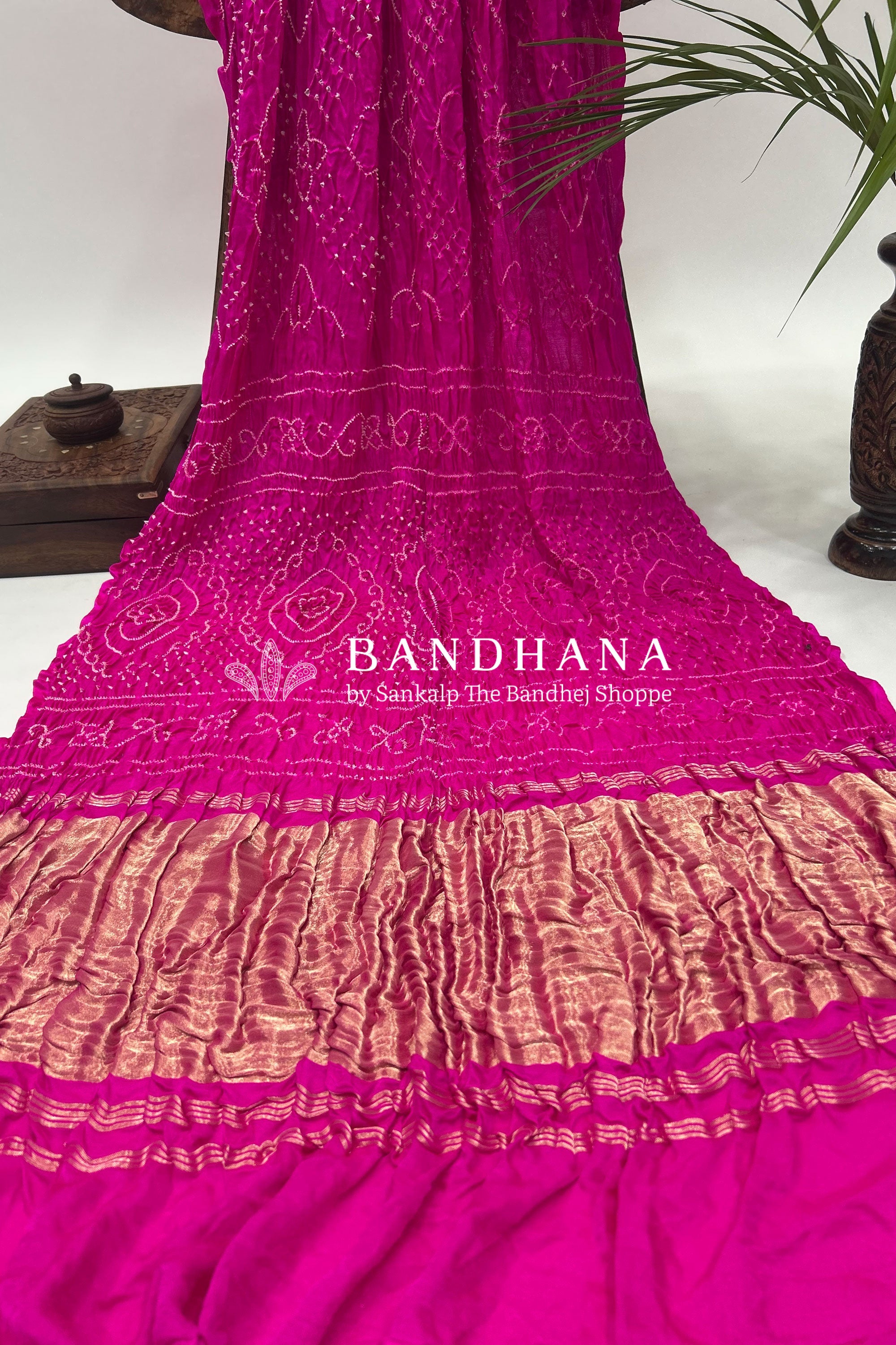 Pink Gajji Fancy Rai Bandhani Saree Sarees