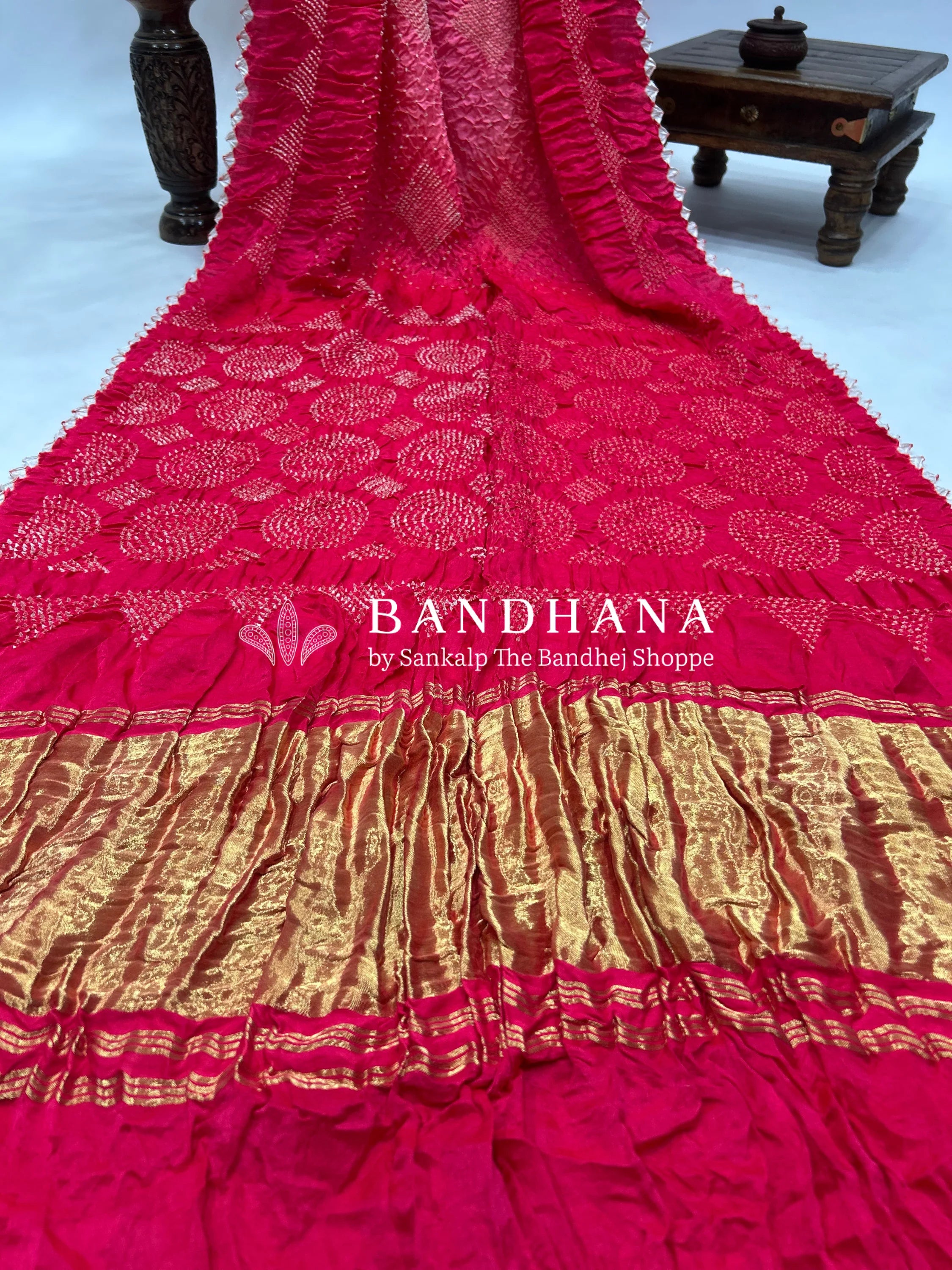 Pink Gajri Gajji Bharati Designer Bandhani Saree Sarees