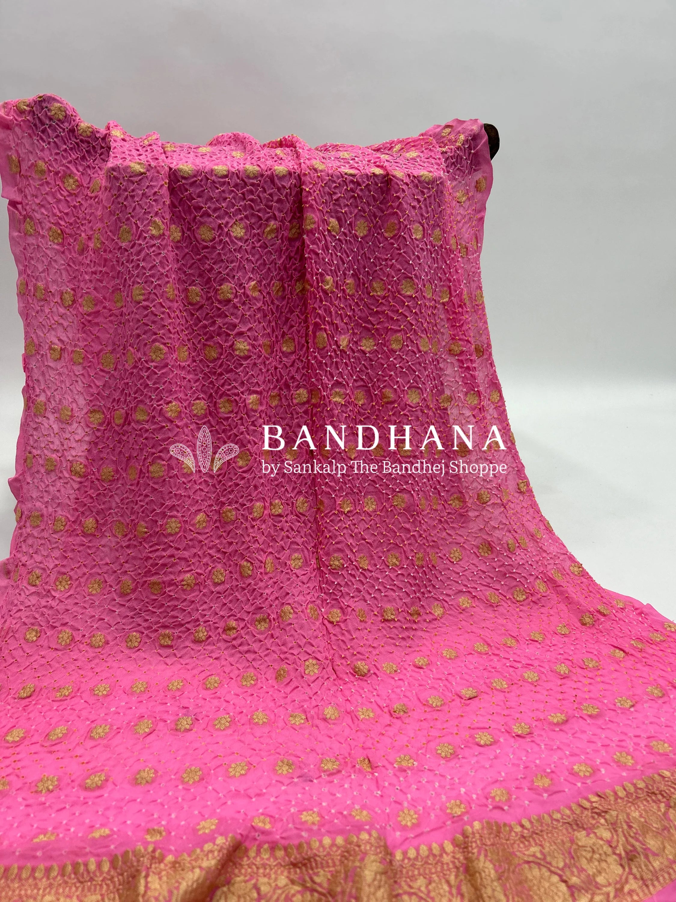 Pink Georgette Banarasi Bandhani Kurti Material pink / Georgette Dresses